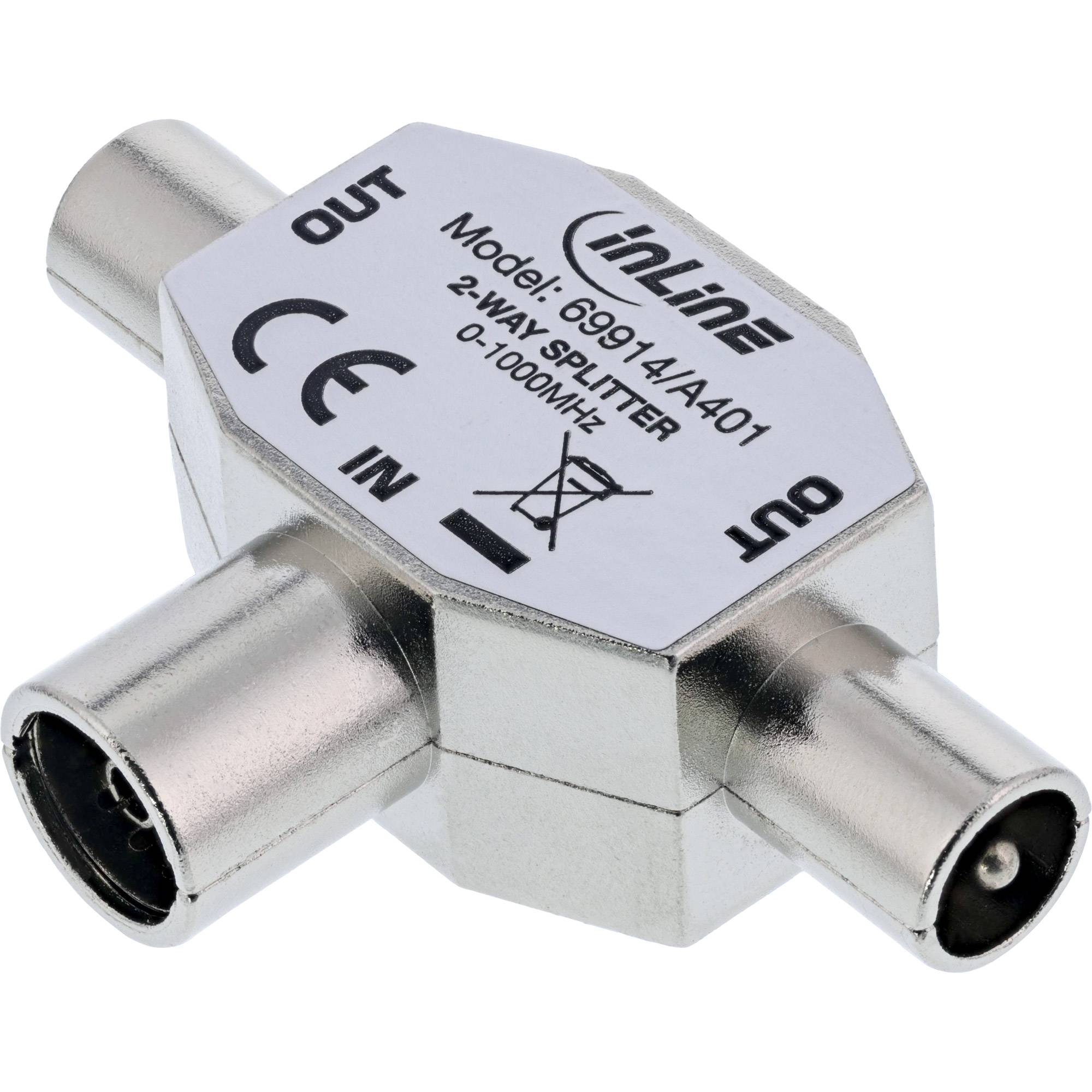 InLine® Antenne T-Verteiler für TV, 1x Koax Buchse an 2x Koax Stecker-0