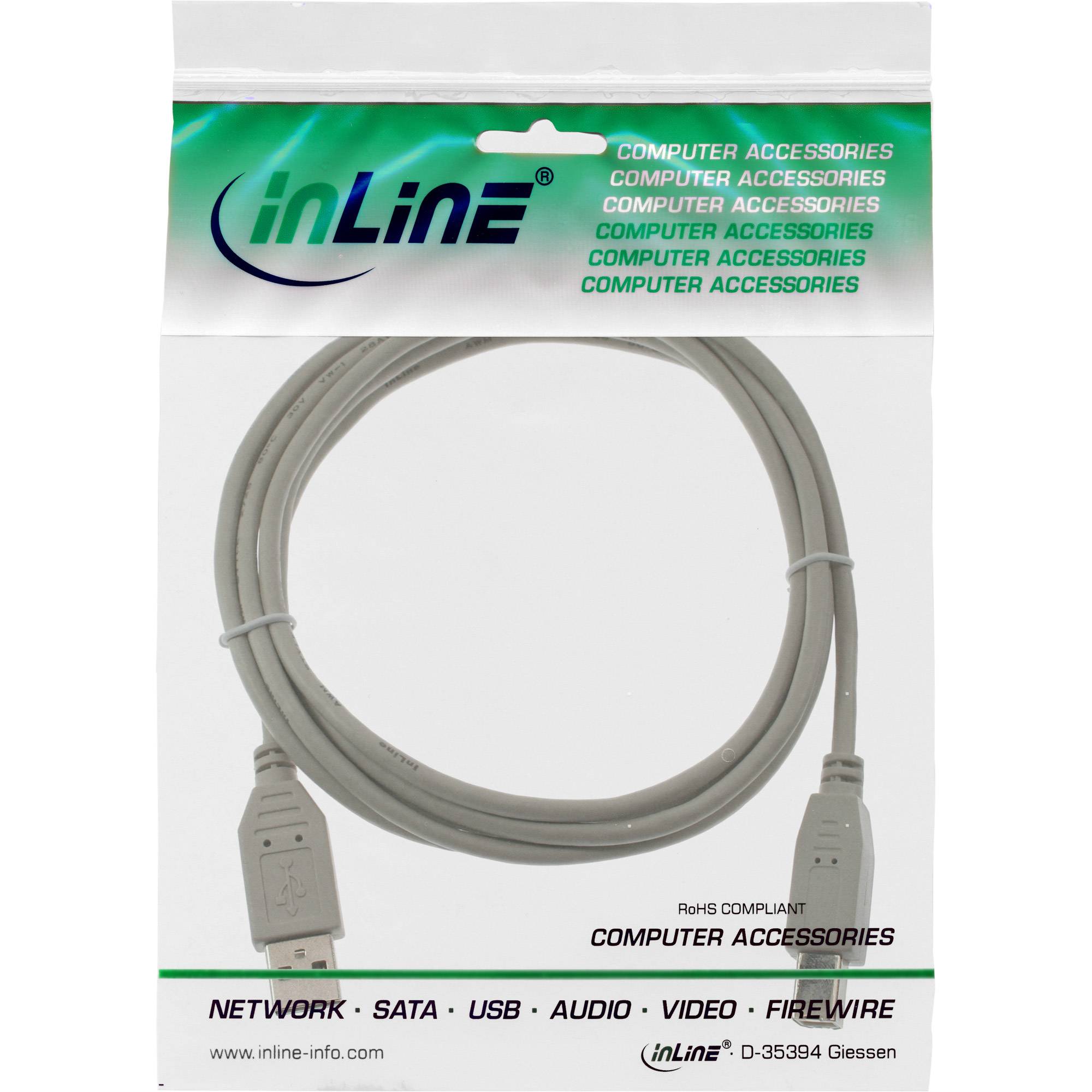 InLine® USB 2.0 Kabel, A an B, beige, 7,0m-1