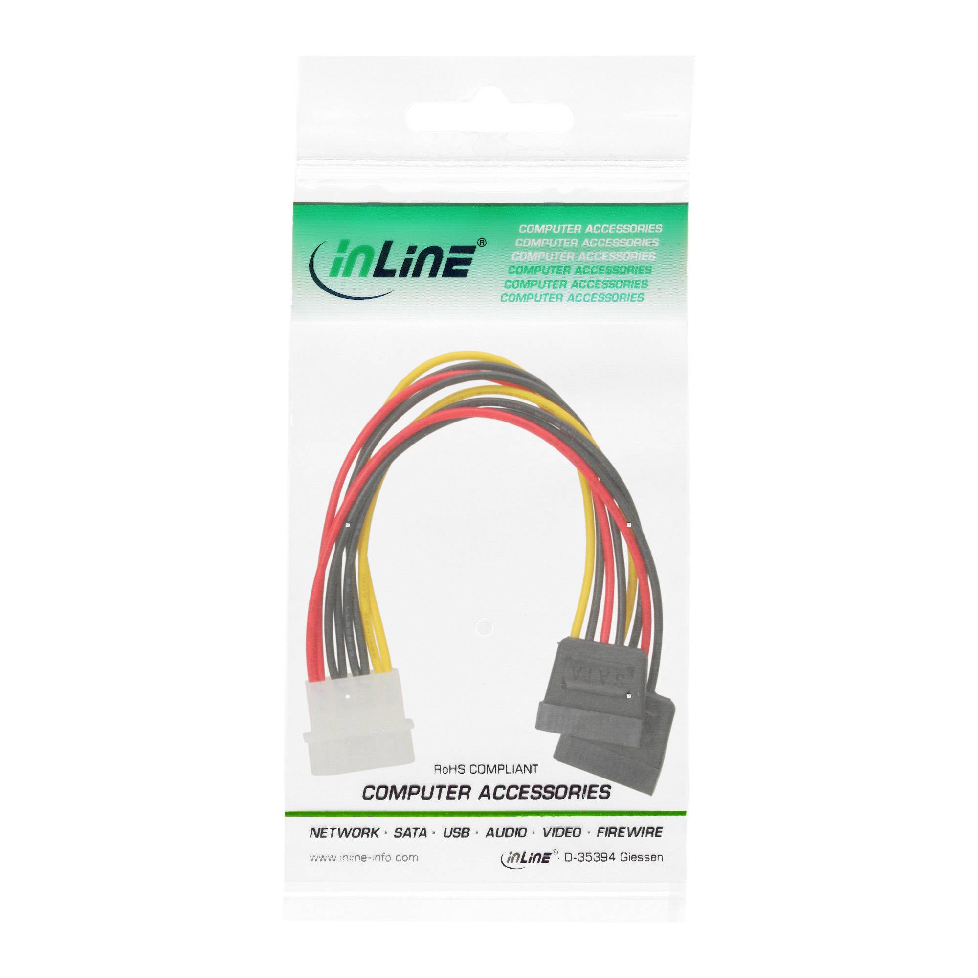 InLine® Strom Y-Kabel intern, 1x 13,34cm (5,25") an 2x 15pol SATA, 0,20m-1