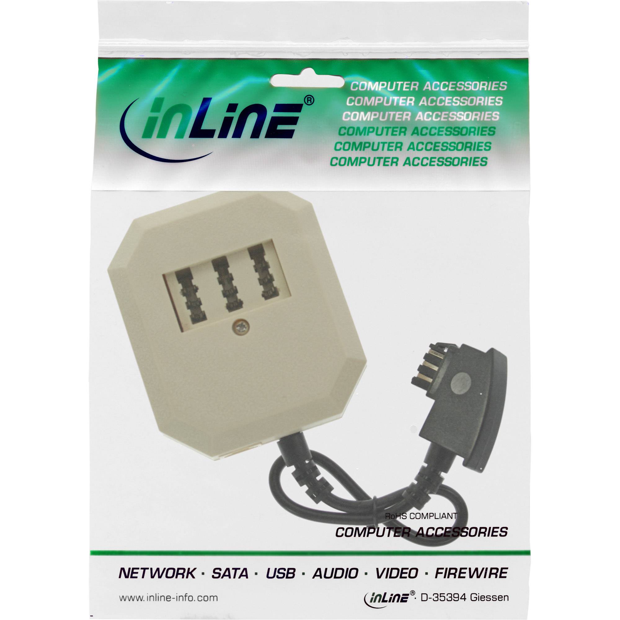 InLine® TAE Adapter, TAE-F Stecker an TAE NFF + RJ11 (6P4C) Buchse, 0,2m-1