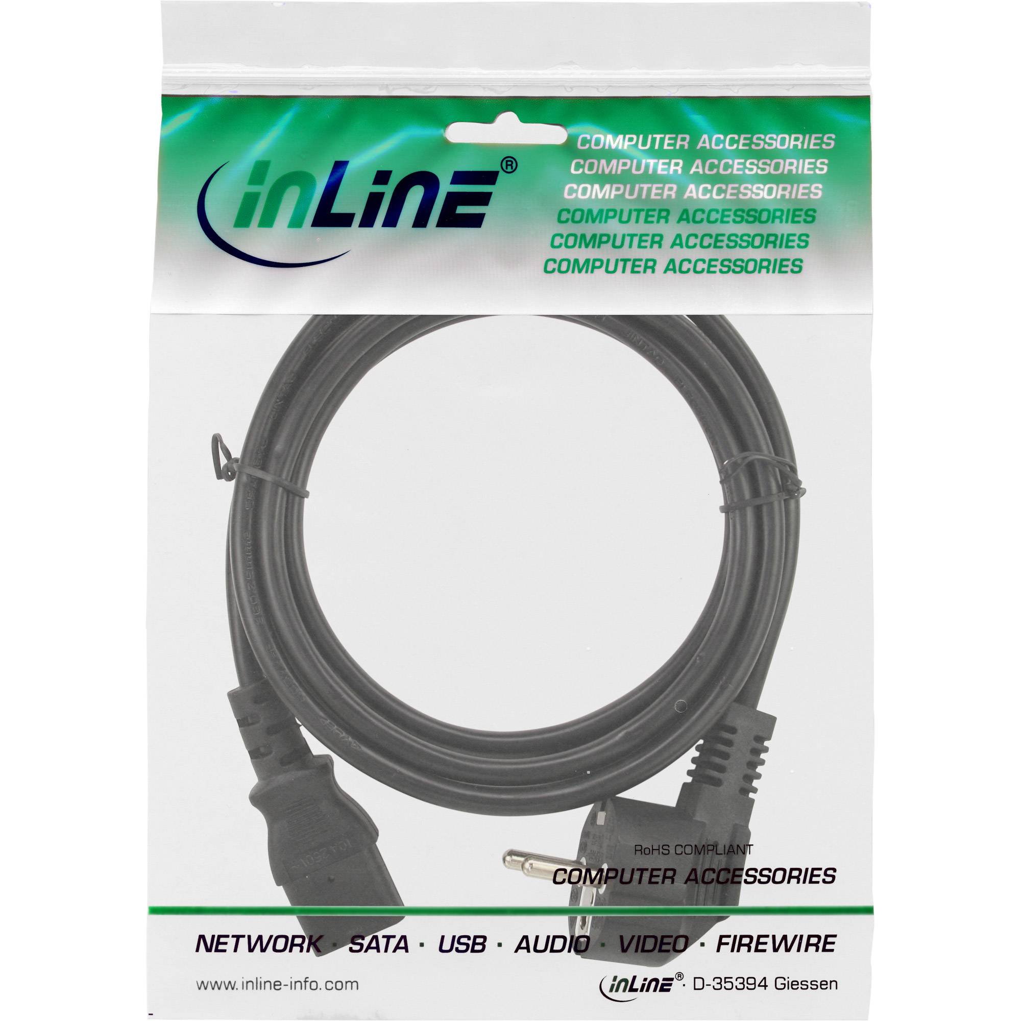 InLine® Netzkabel, Schutzkontakt gewinkelt auf Kaltgerätestecker C13, 2,5m-1