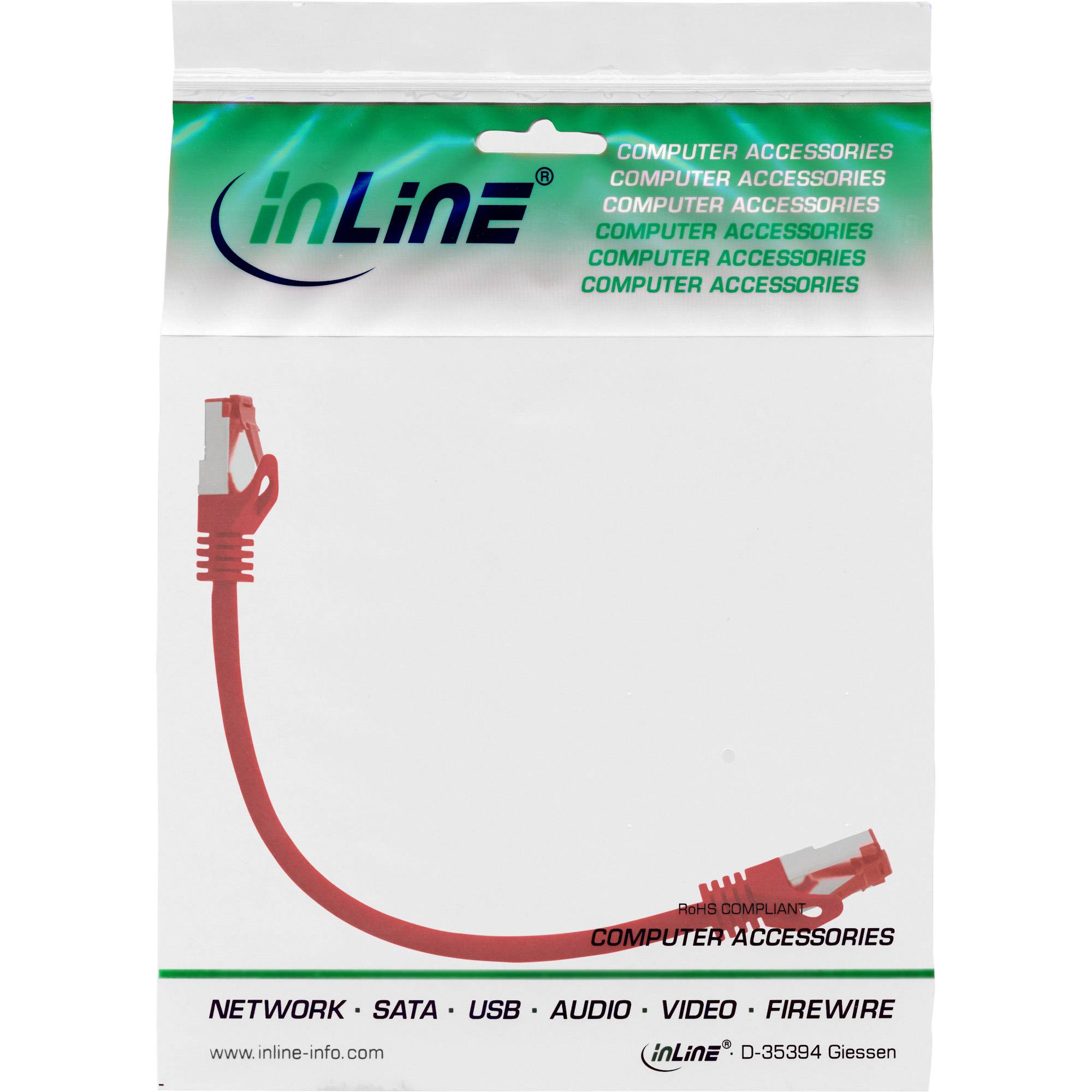InLine® Patchkabel, S/FTP (PiMf), Cat.6, 250MHz, PVC, Kupfer, rot, 0,25m-2