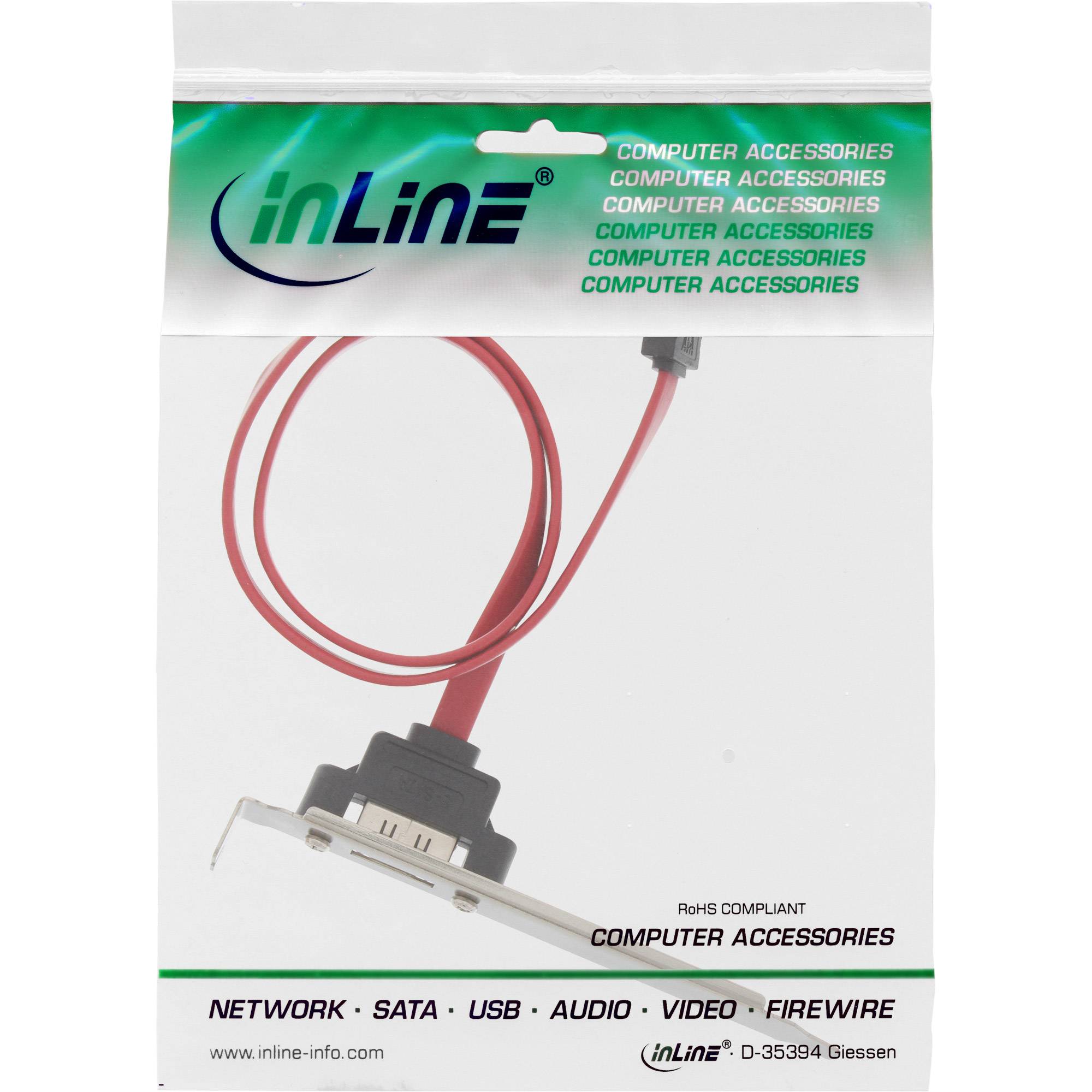 InLine® eSATA Slotblech, eSATA Buchse extern auf intern SATA Stecker, 0,5m-1