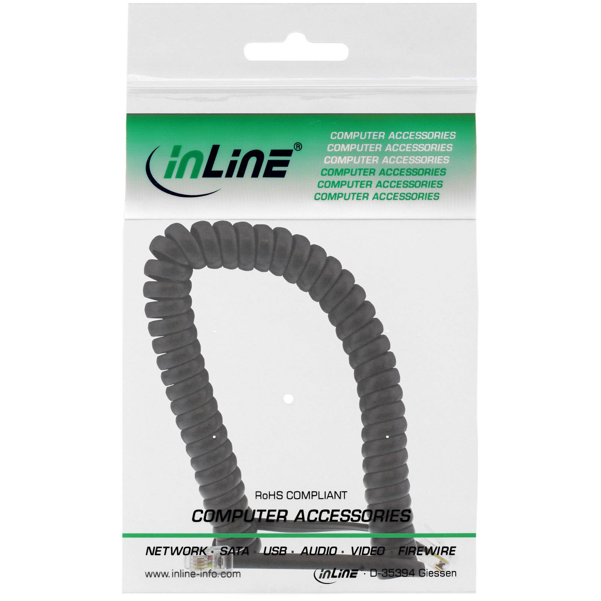 InLine® Spiralkabel, RJ10 Stecker / Stecker, schwarz, 1:1 belegt, max. 2m-1