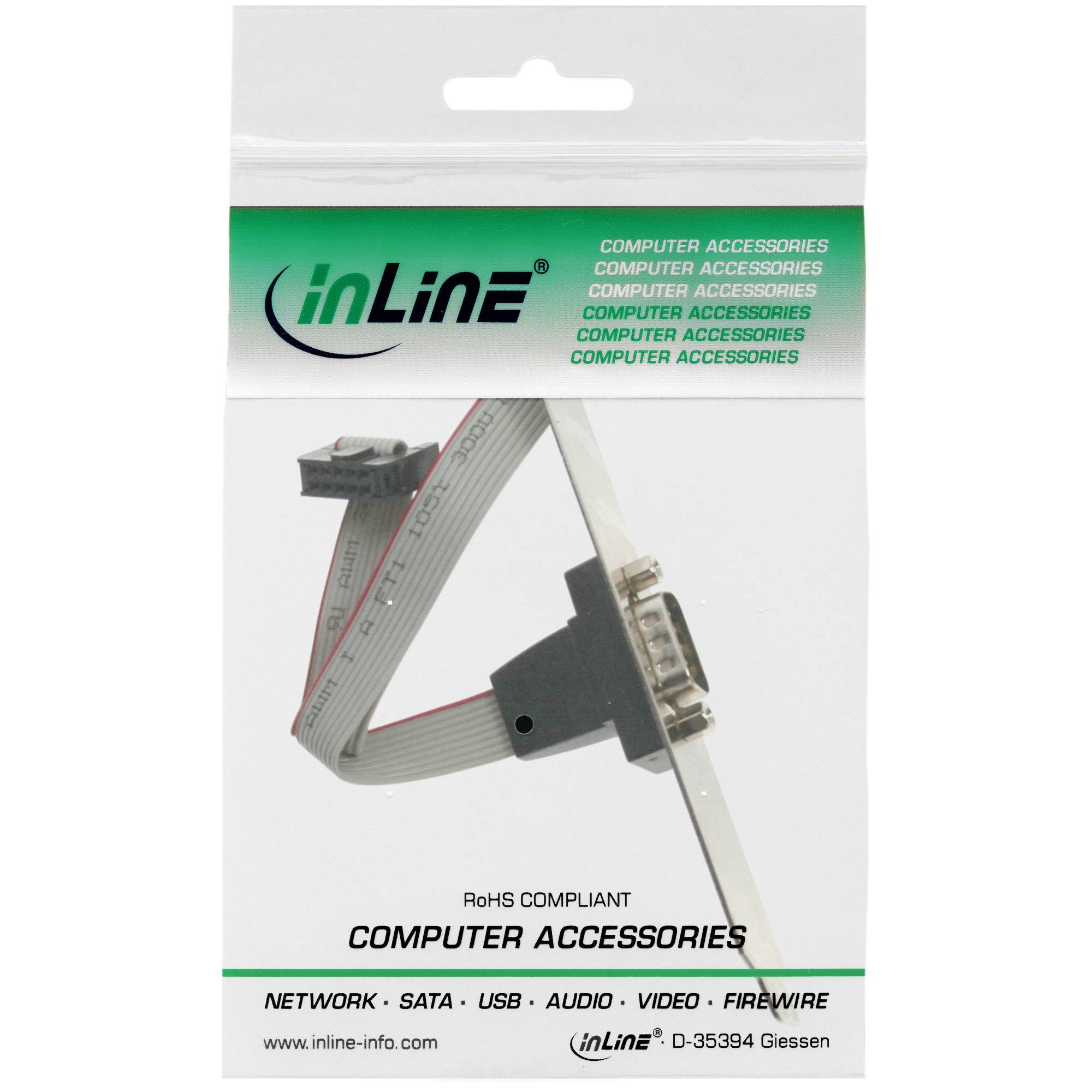 InLine® Serielles Slotblech, 9-pol Stecker an 10-pol Buchsenleiste, 1:1, 0,6m-1
