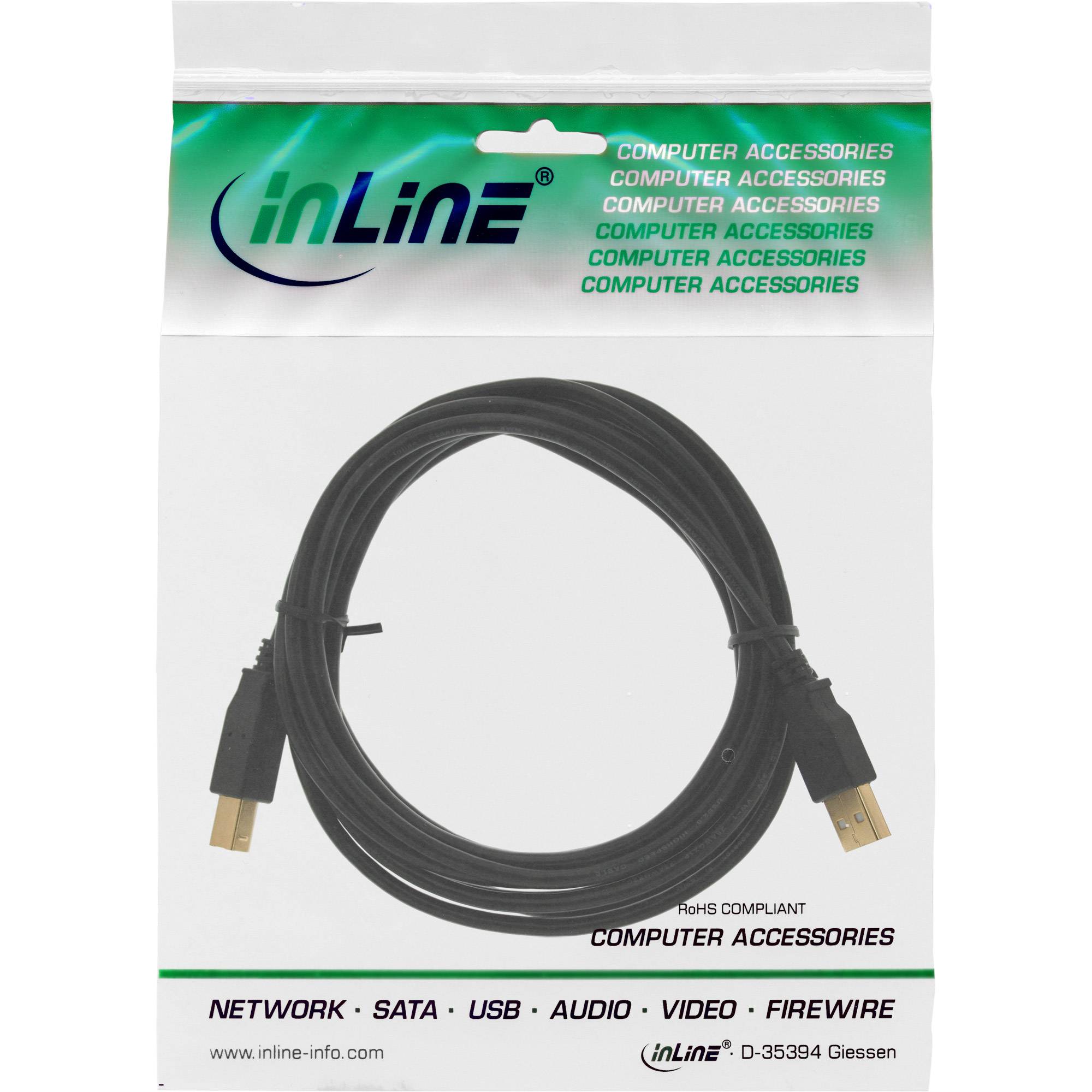 InLine® USB 2.0 Kabel, A an B, schwarz, Kontakte gold, 3m-1