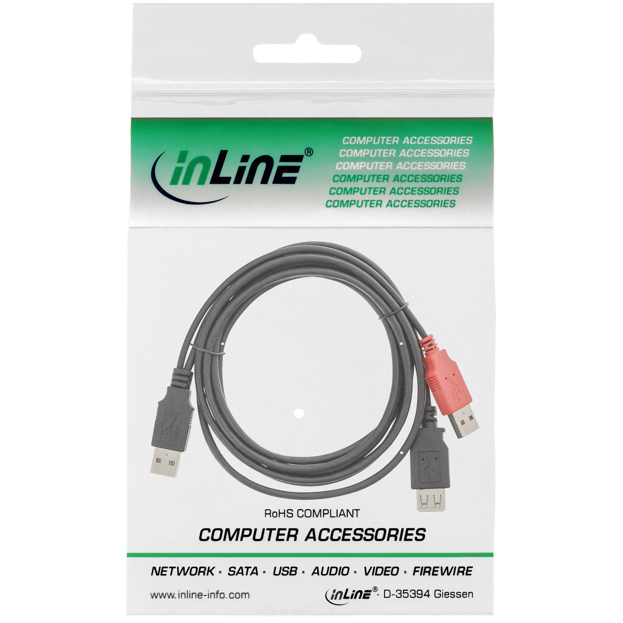 InLine® USB 2.0 Y-Anschlusskabel, 2x Stecker A an Buchse A, 0,2m-1