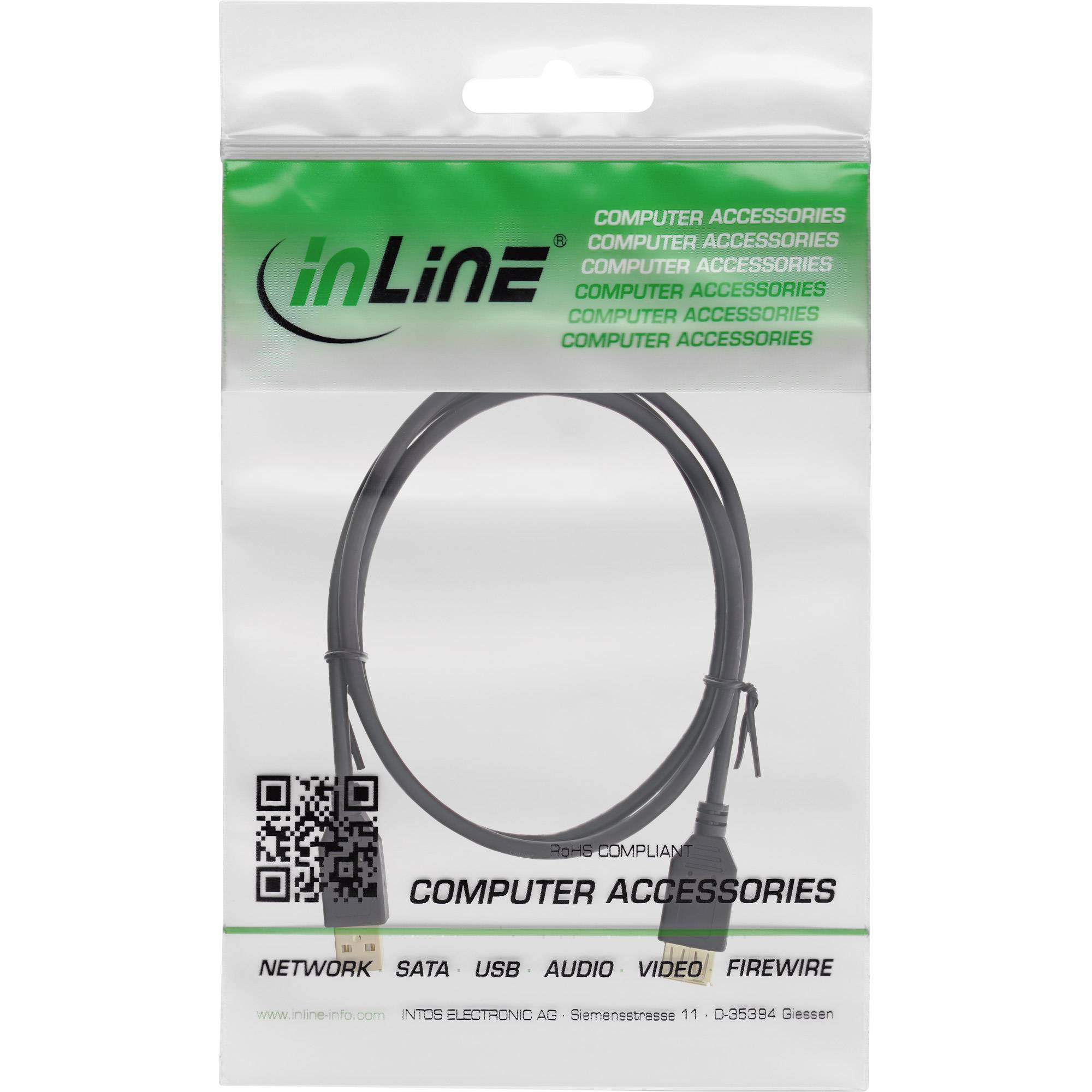 InLine® USB 2.0 Verlängerungskabel Typ A, schwarz, vergoldete Kontakte, 0,5m-1