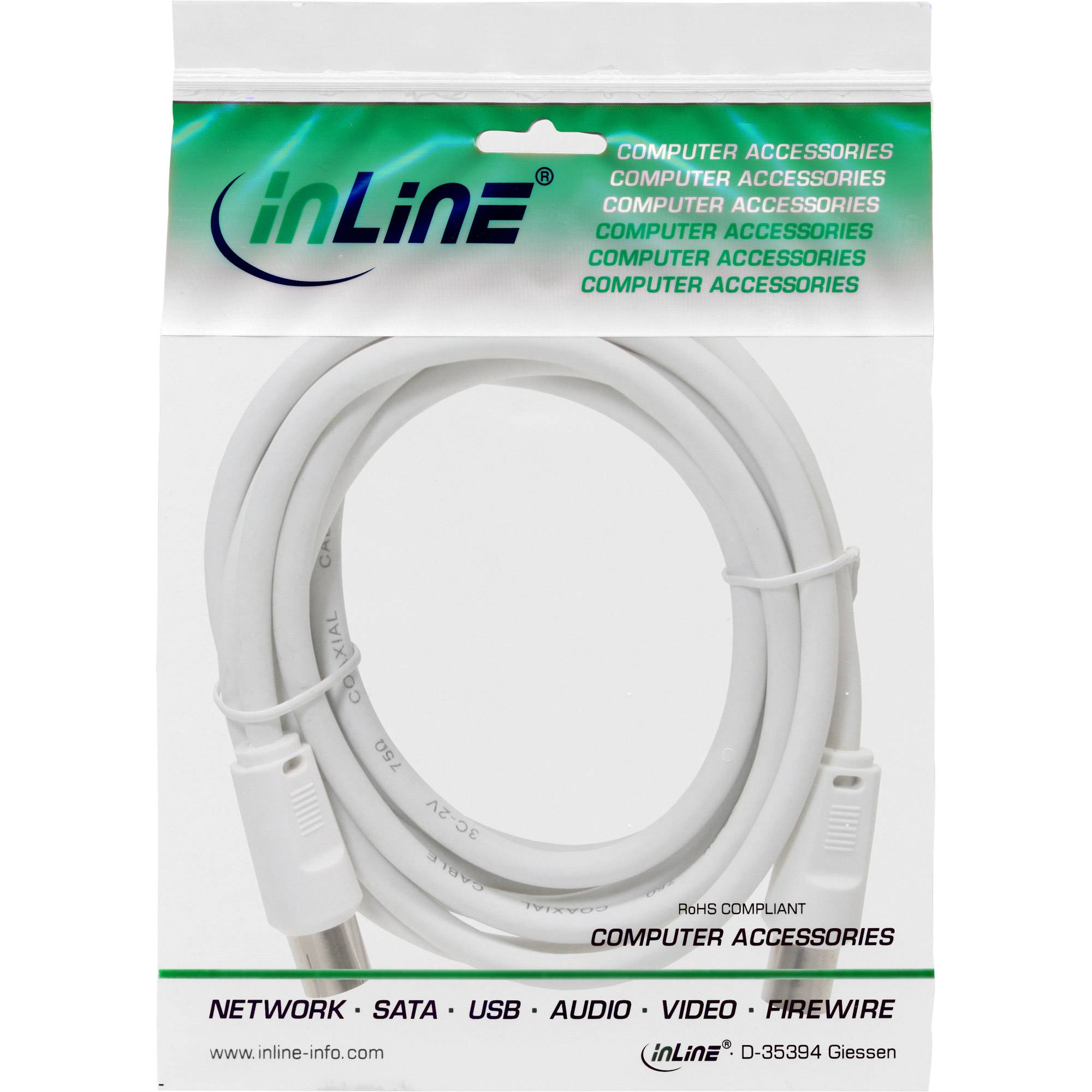 InLine® Antennenkabel, 2x geschirmt, >75dB, weiß, 1m-1