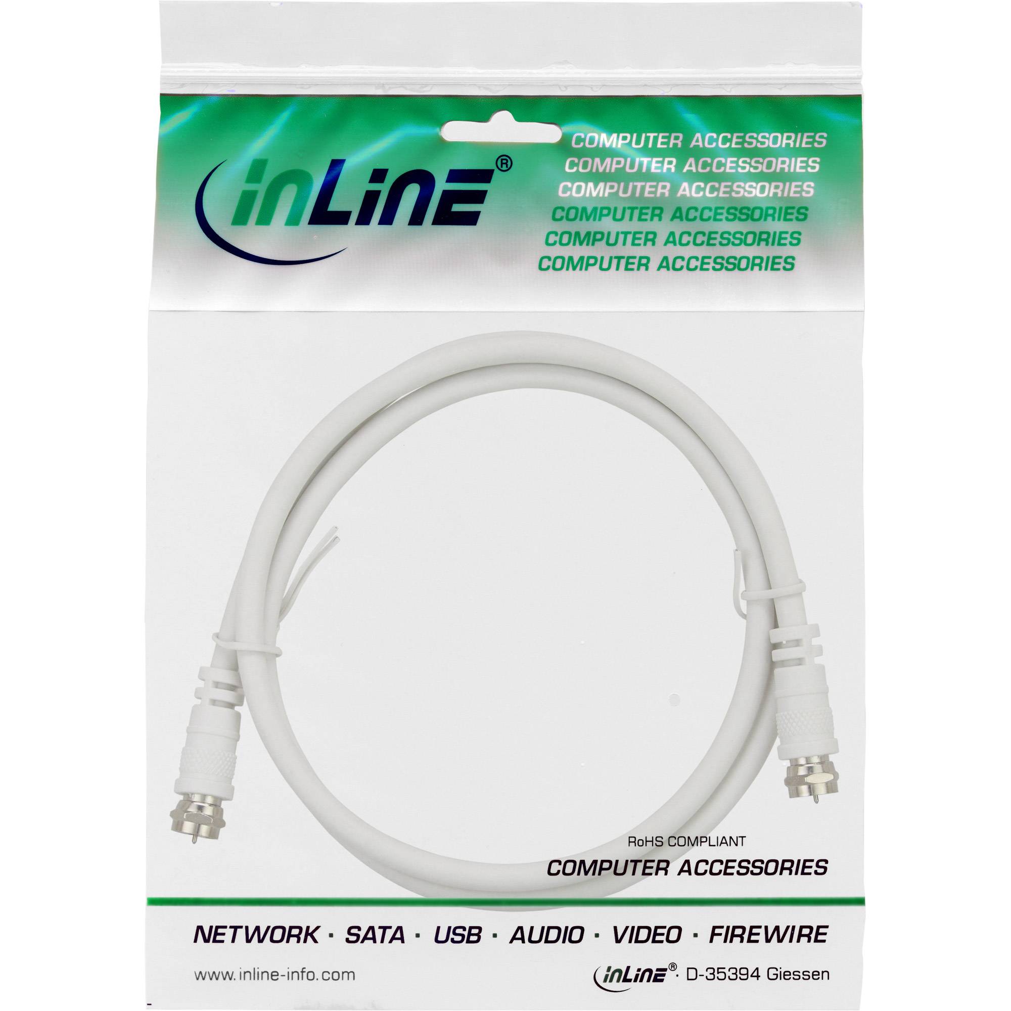 InLine® SAT-Anschlusskabel, 2x geschirmt, 2x F-Stecker, >75dB, weiß, 0,5m-1