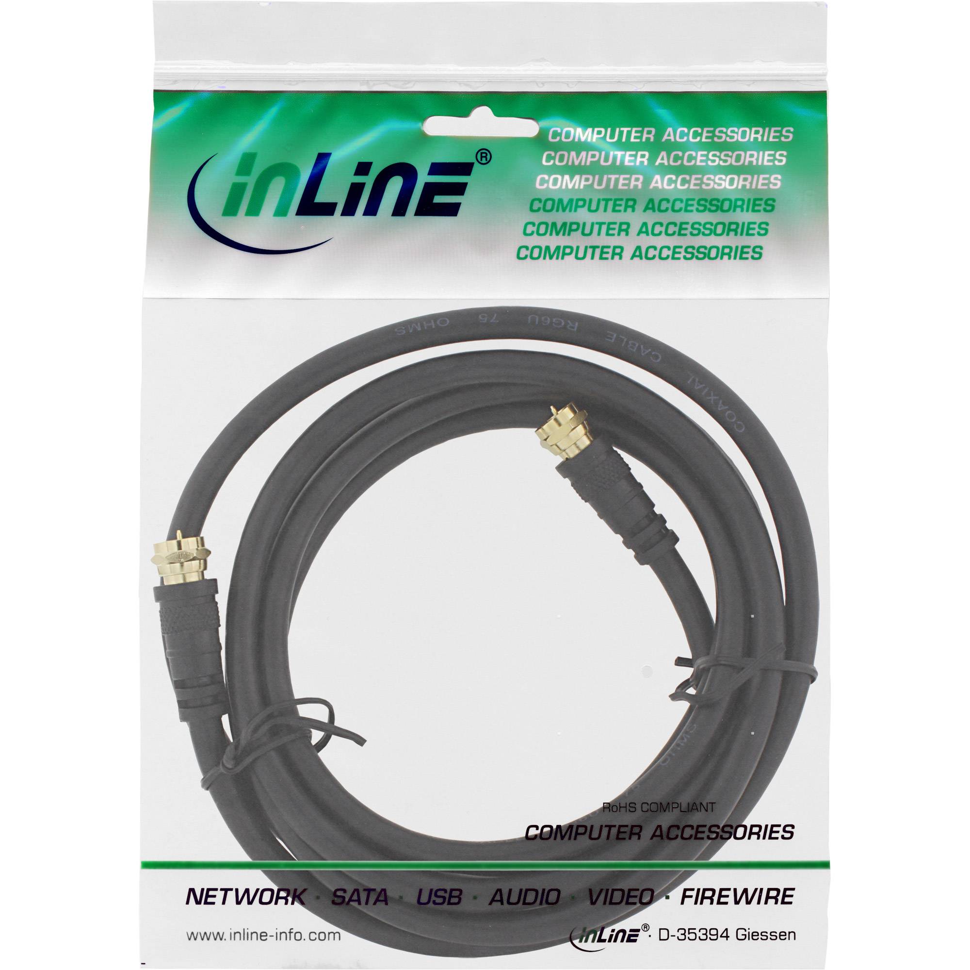 InLine® SAT-Anschlusskabel, 2x geschirmt, 2x F-Stecker, >85dB, schwarz, 1m-1