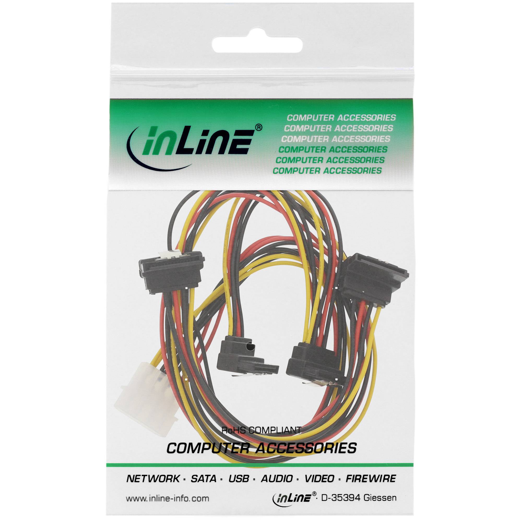 InLine® SATA Strom Y-Kabel, 4pol auf 4x 15pol SATA gewinkelt, 0,40m + 0,55m-1