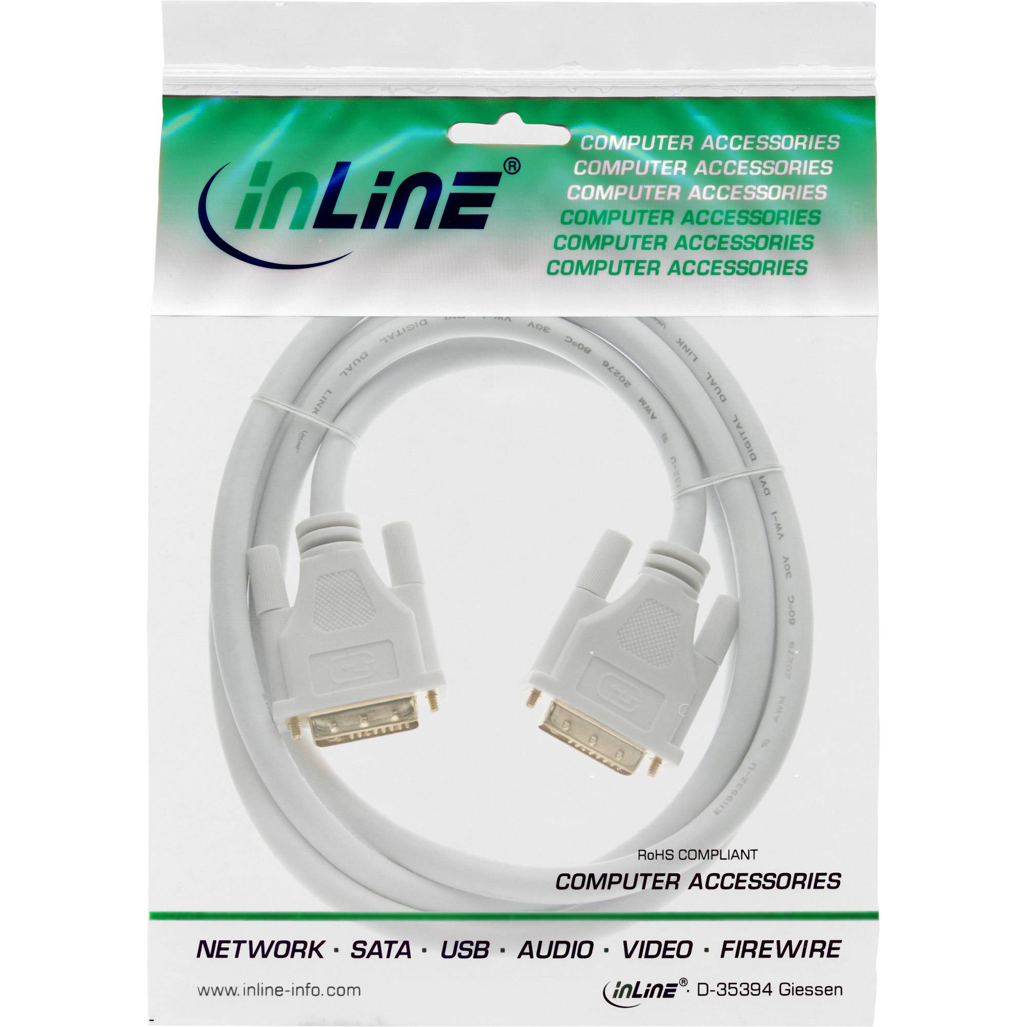 InLine® DVI-D Kabel, digital 24+1 Stecker / Stecker, Dual Link, weiß / gold, 5m-1