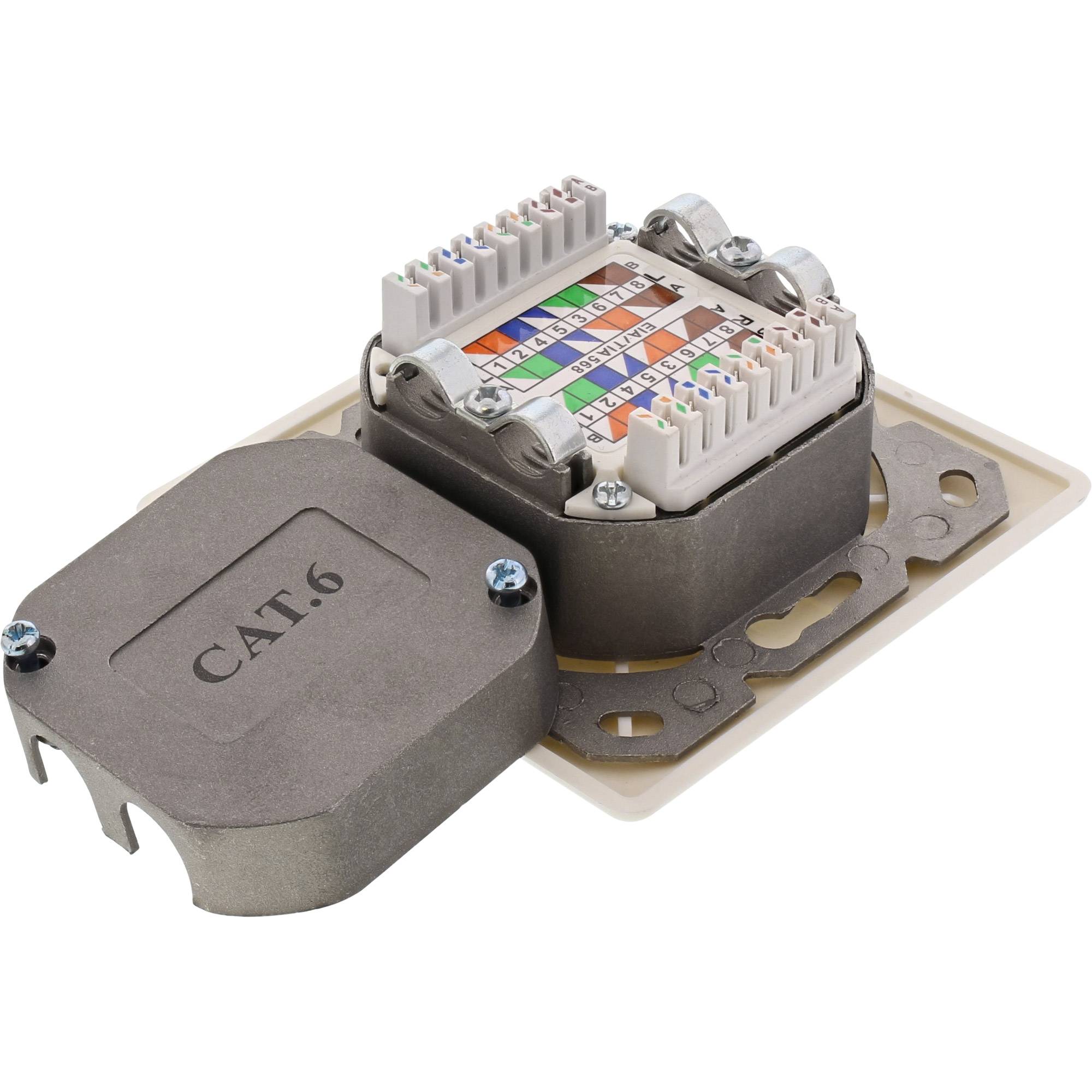 InLine® Cat.6 Anschlussdose, AP/UP 2x RJ45 Buchse, RAL9010, weiß, waagerecht-3