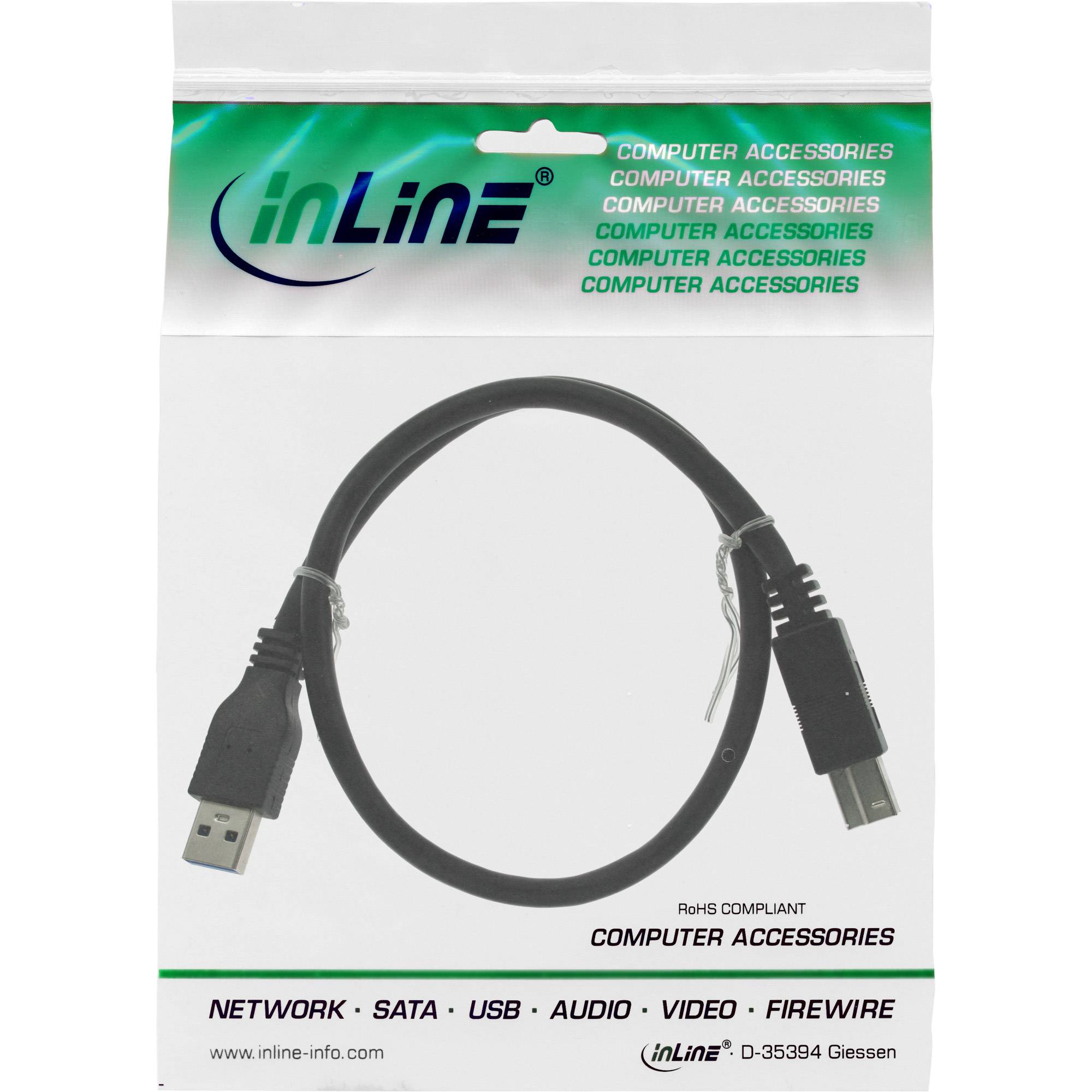 InLine® USB 3.2 Gen.1 Kabel, A an B, schwarz, 3m-1