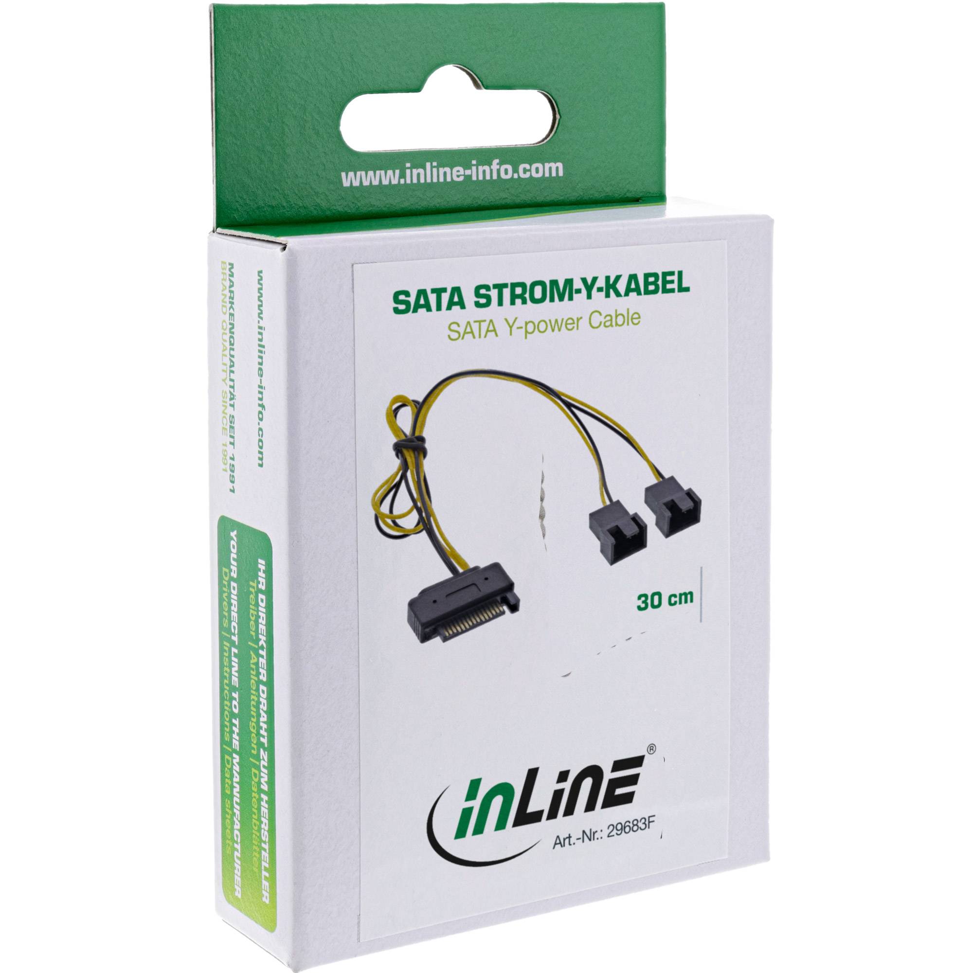 InLine® SATA Strom-Y-Kabel, SATA Buchse an 2x Lüfter (2pol) Stecker, 0,30m-1