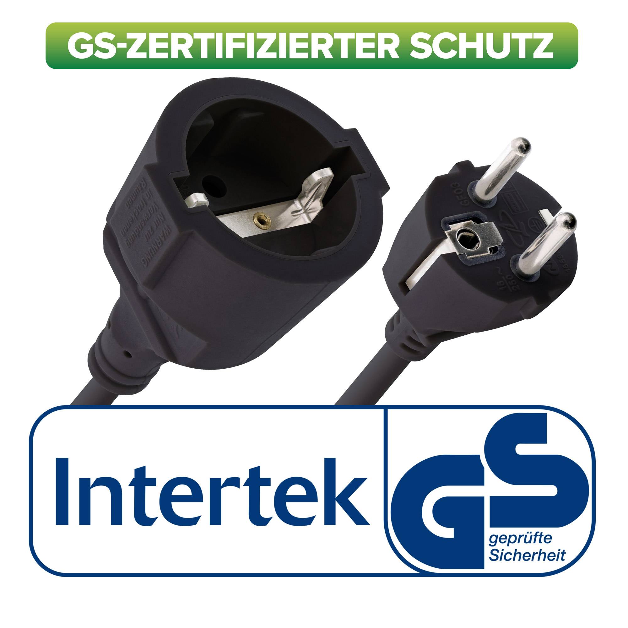 InLine® Schutzkontakt-Verlängerungskabel, CEE 7/7, H05VV-F3G1,5, schwarz, 1m-1