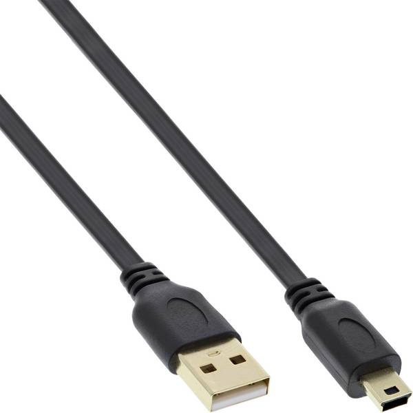 InLine® USB 2.0 Flachkabel, USB A an Mini-B, schwarz, 1m