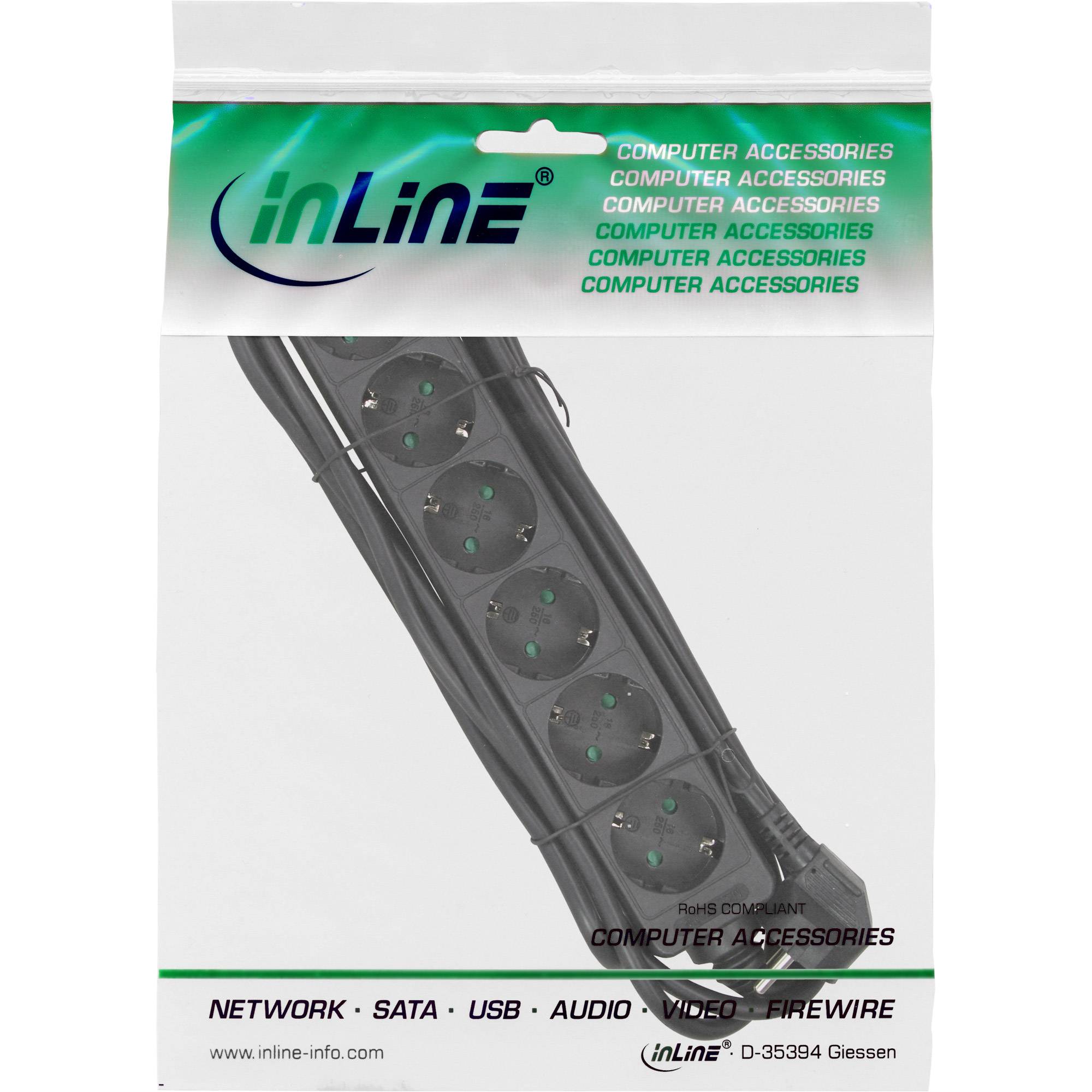 InLine® Steckdosenleiste, 6-fach Schutzkontakt, schwarz, 5m-1