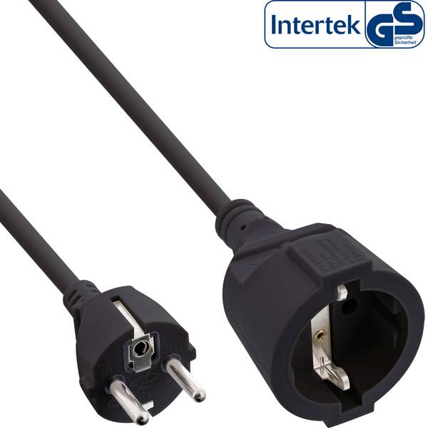InLine® Schutzkontakt-Verlängerungskabel, CEE 7/7, H05VV-F3G1,5, schwarz, 1m