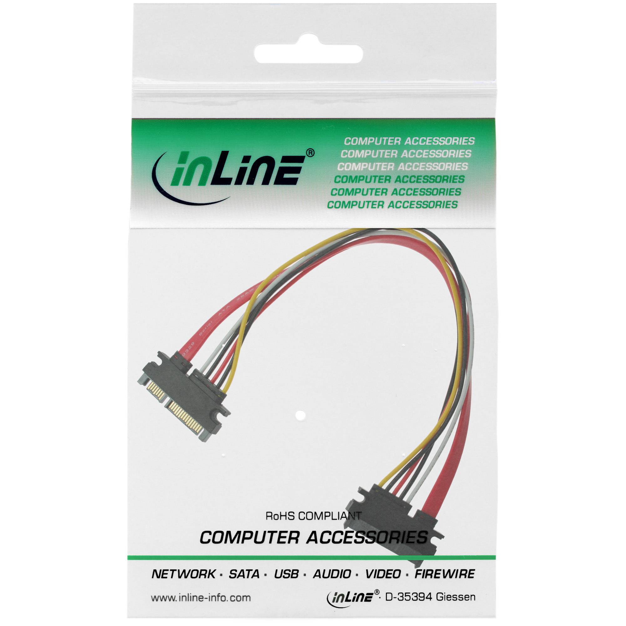 InLine® SATA+Strom Verlängerung int., SATA 6Gb/s + Strom, Stecker/Buchse, 0,30m-1