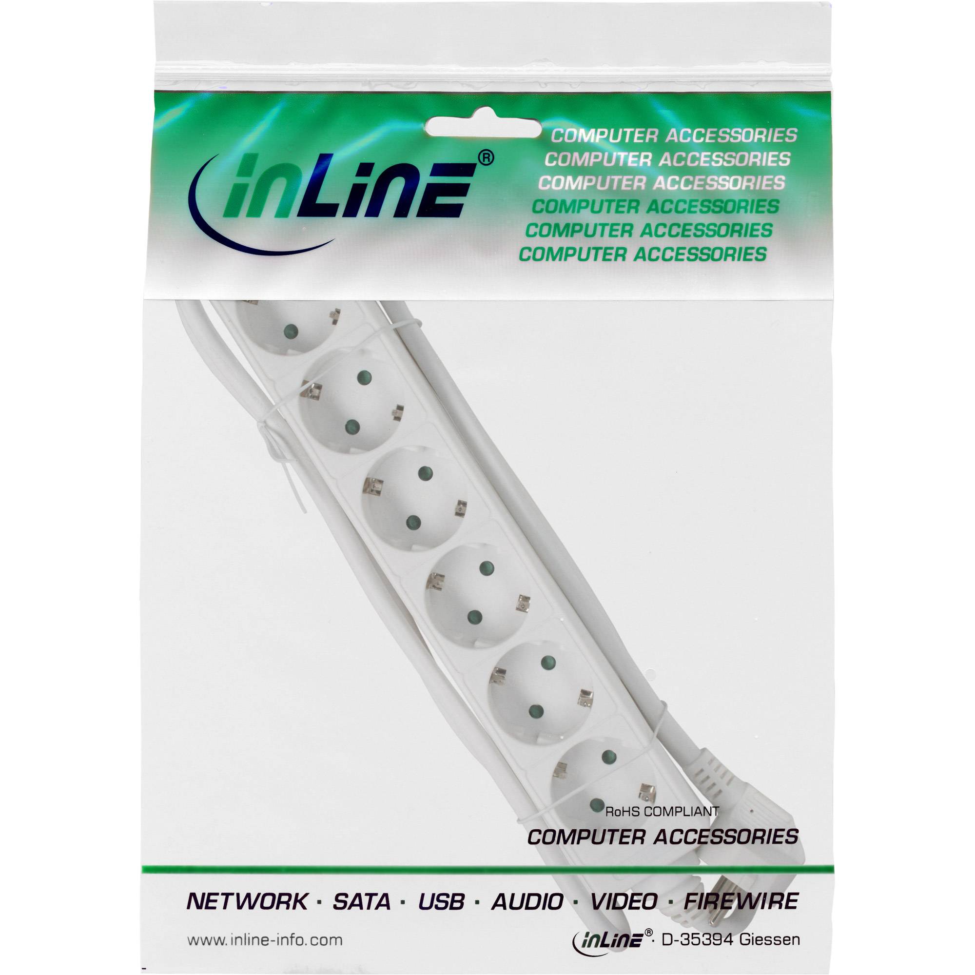 InLine® Steckdosenleiste, 6-fach Schutzkontakt, weiß, 5m-1