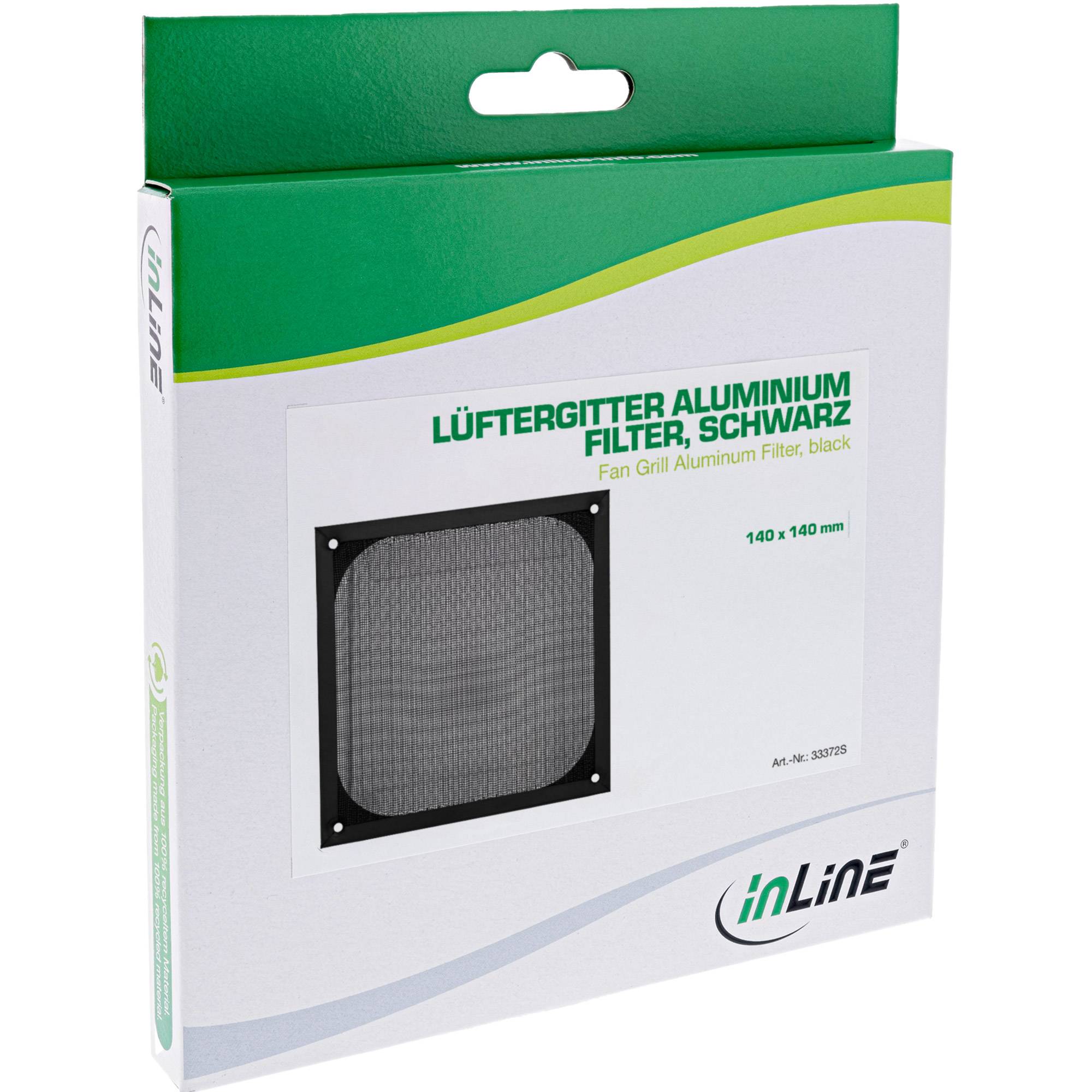 InLine® Lüftergitter, Aluminium Filter, 140x140mm, schwarz-2