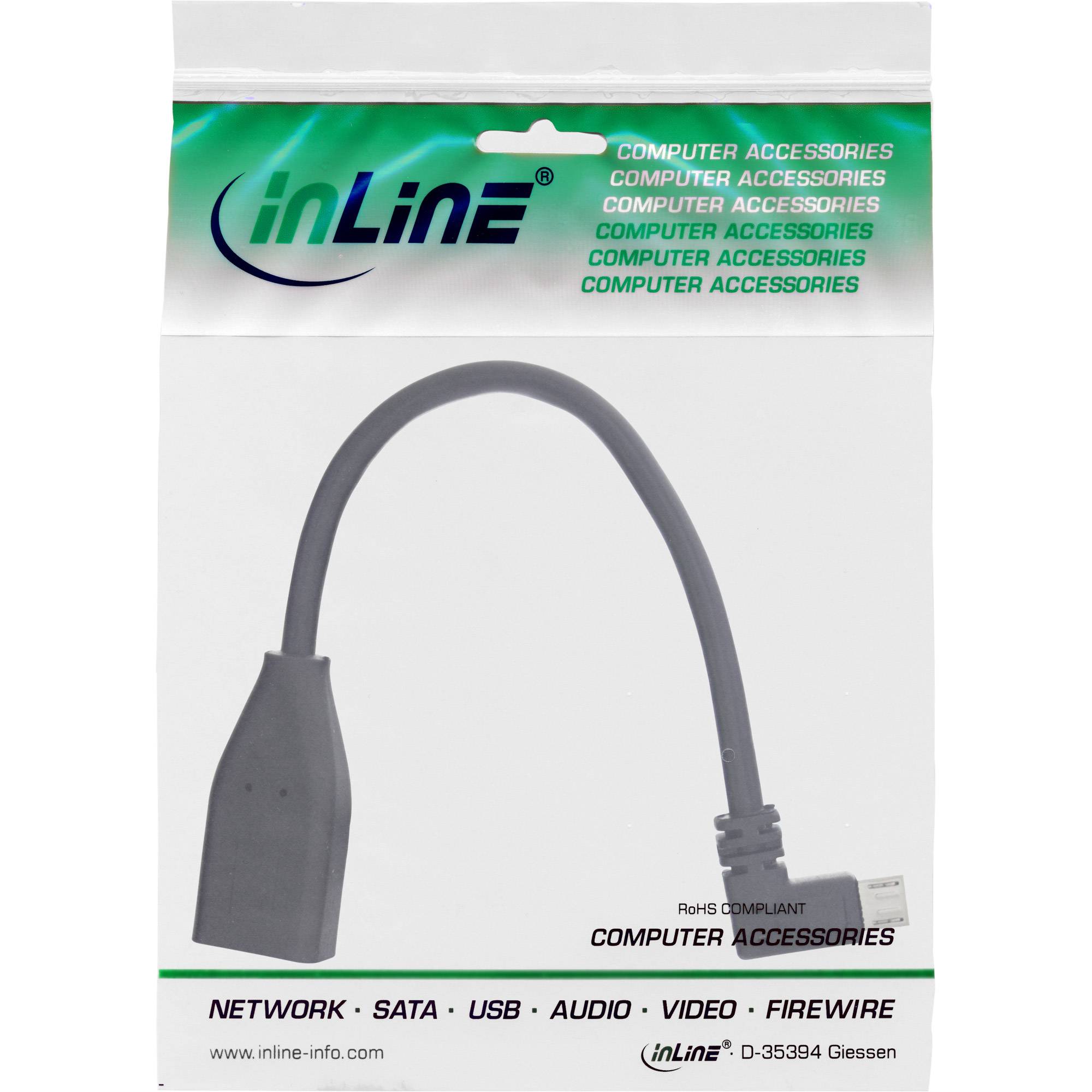 InLine® Micro-USB OTG Adapterkabel, Micro-B ST gewinkelt an USB A BU, 0,1m-1