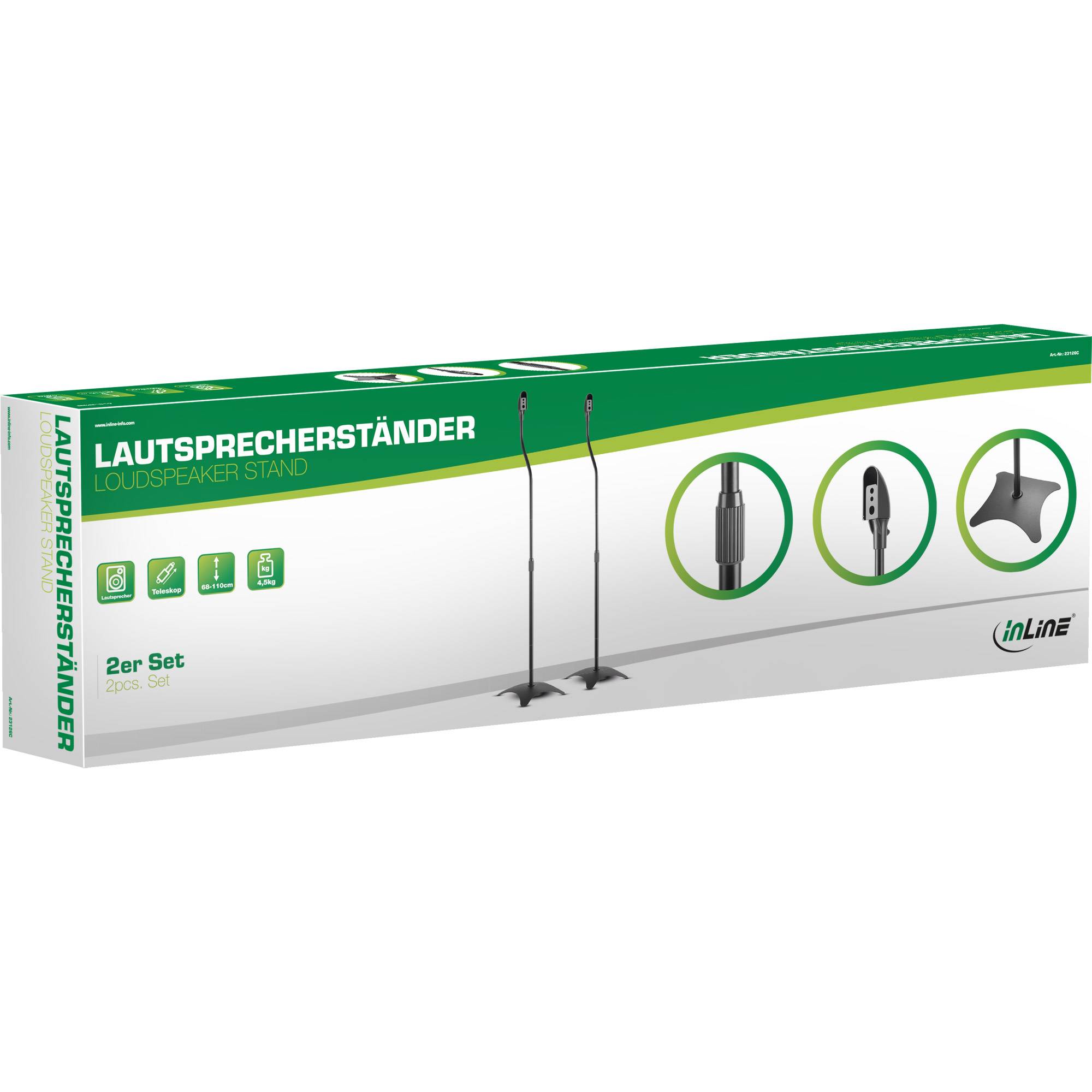 InLine® Lautsprecherständer Teleskop 68-110cm, 2 Stück, schwarz-4