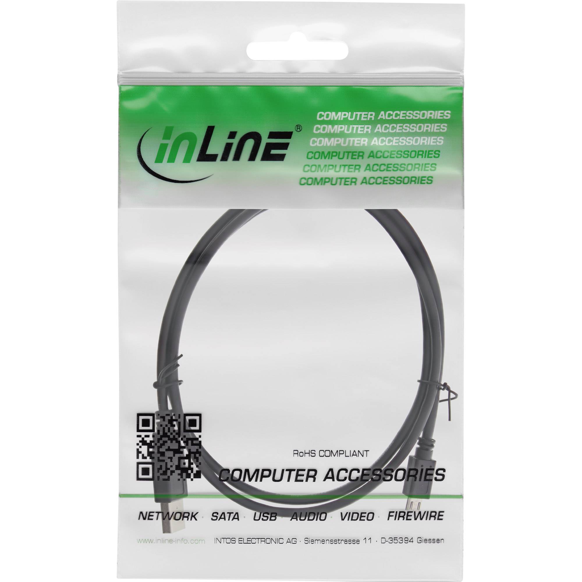 InLine® Micro-USB 2.0 Kabel, USB-A Stecker an Micro-B Stecker, schwarz, 3m-1