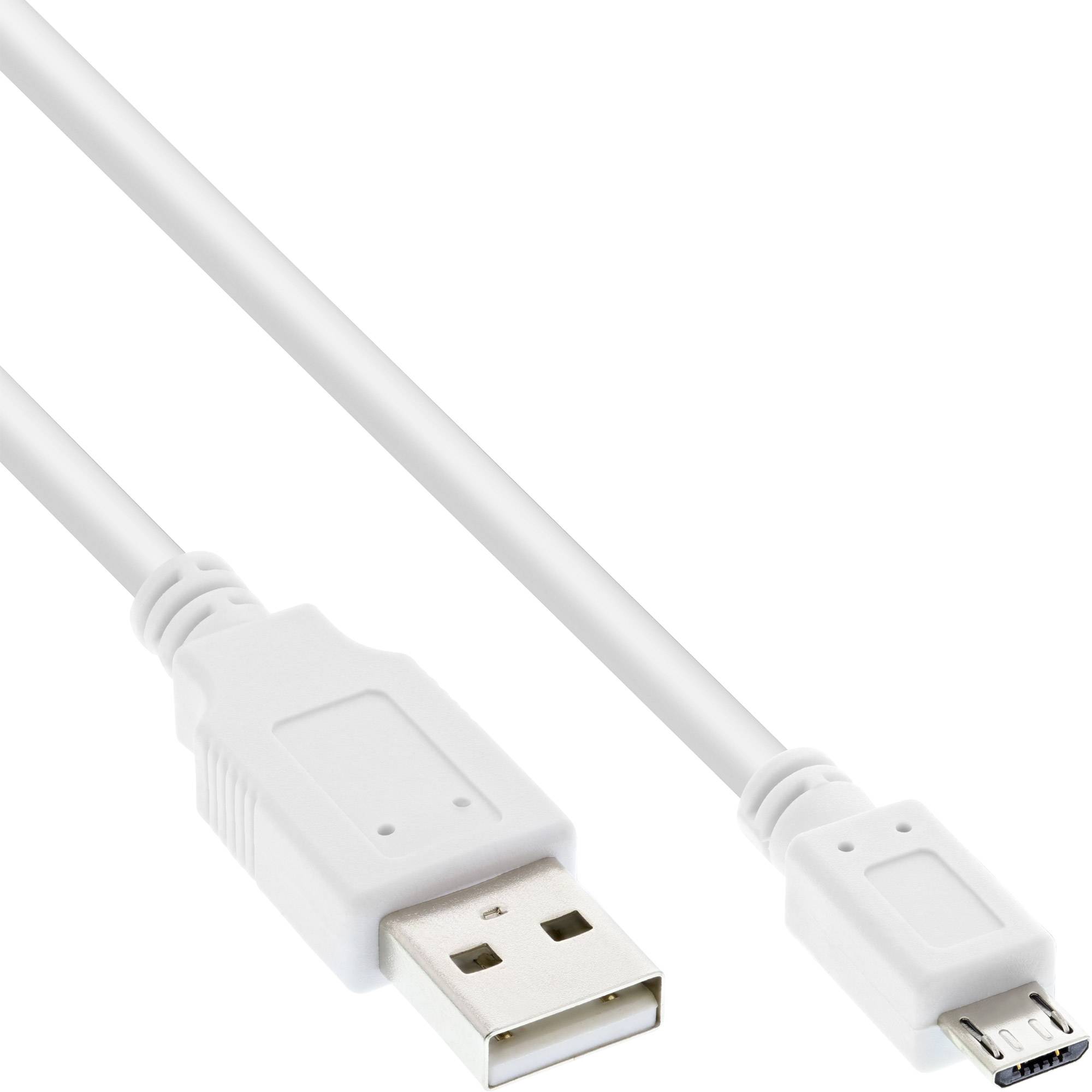InLine® Micro-USB 2.0 Kabel, USB-A Stecker an Micro-B Stecker, weiß, 0,5m-0
