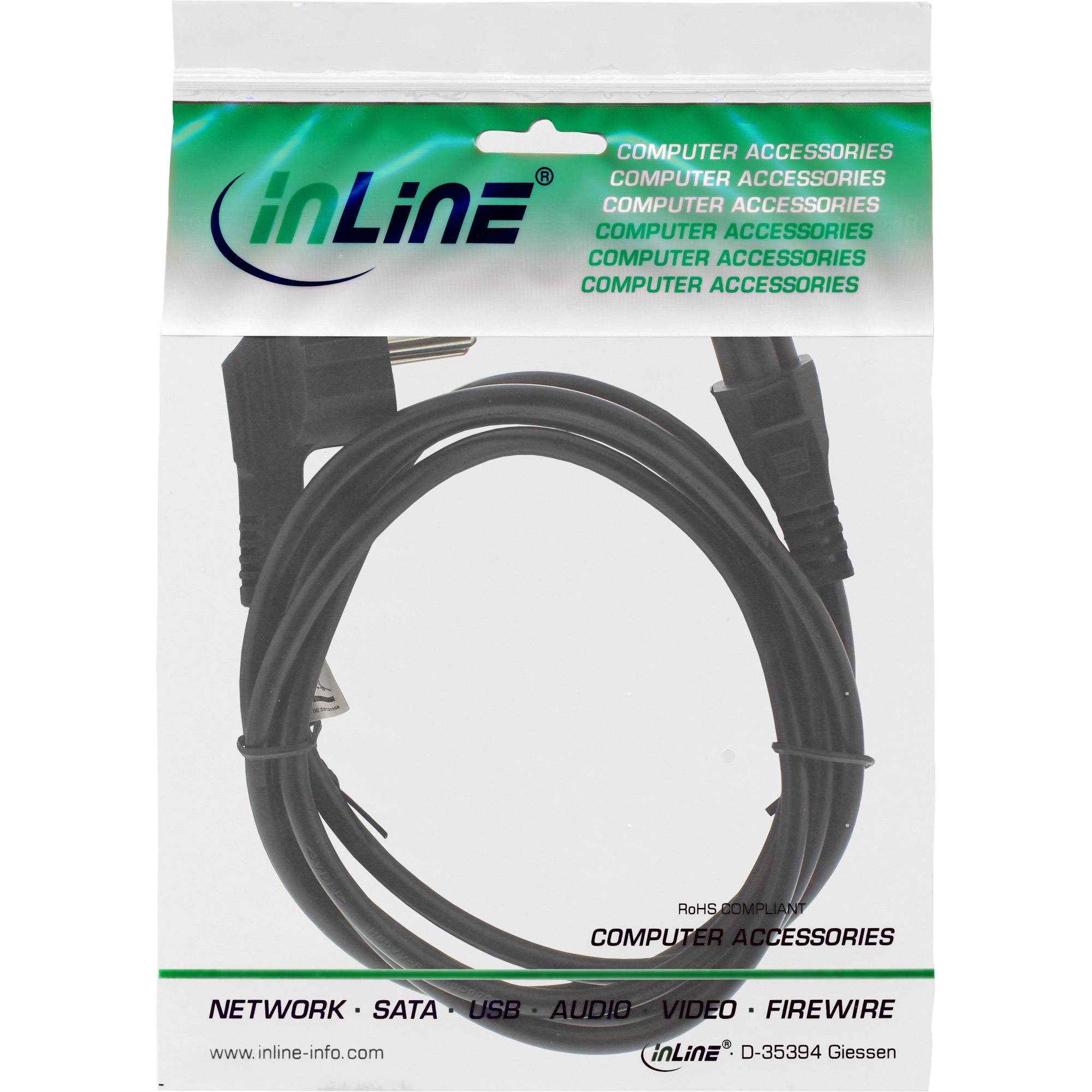 InLine® Netzkabel für Notebook, Schutzkontakt gewinkelt auf IEC C5, 2m-1
