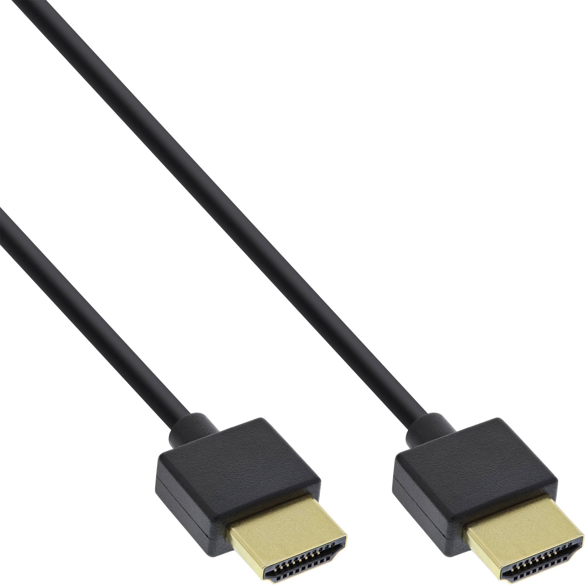 InLine® HDMI Superslim Kabel A an A, HS mit Eth., Premium, schwarz / gold, 0,5m-0