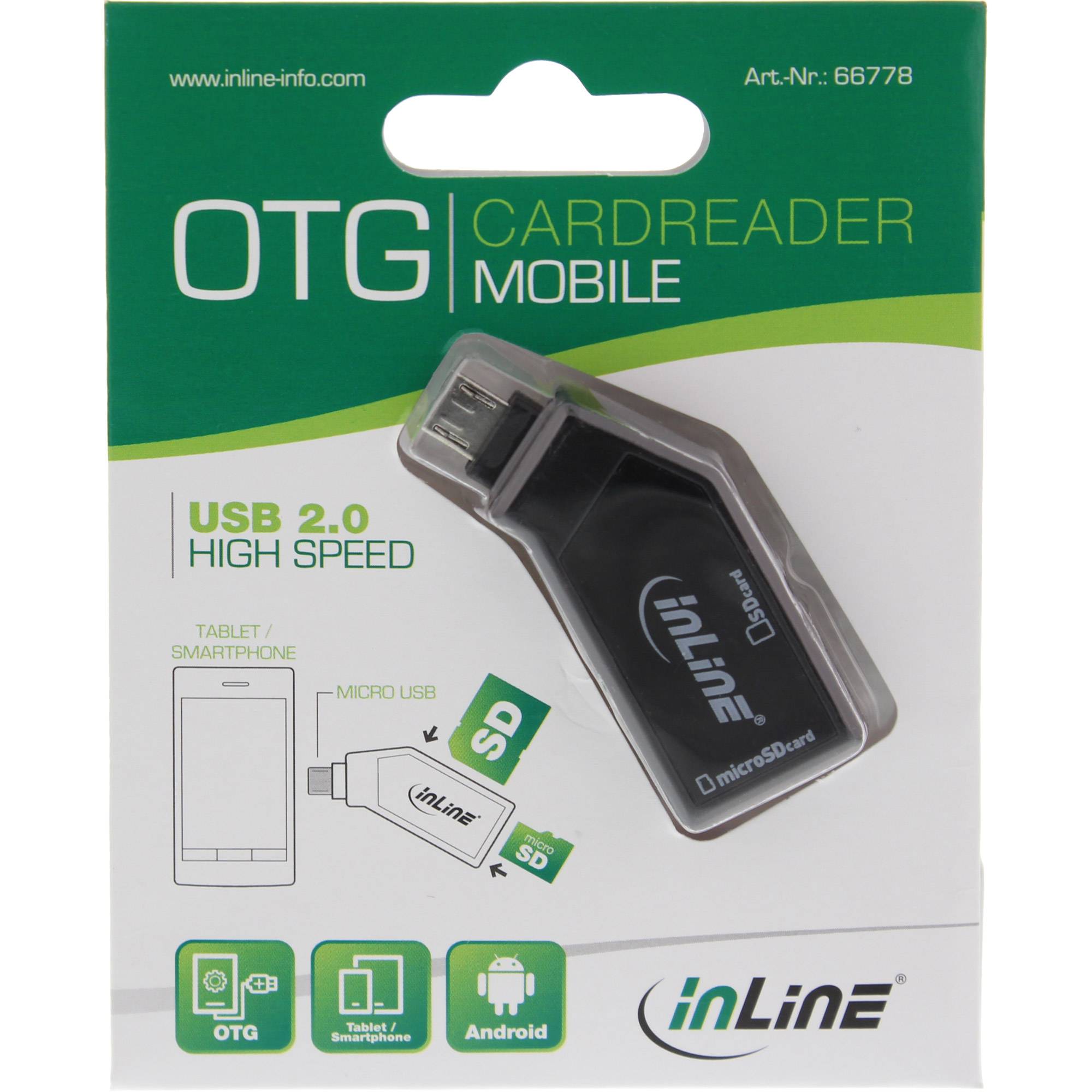 InLine® OTG Mobile Card Reader, USB 2.0, für SD+microSD, für Android Smartphone-2