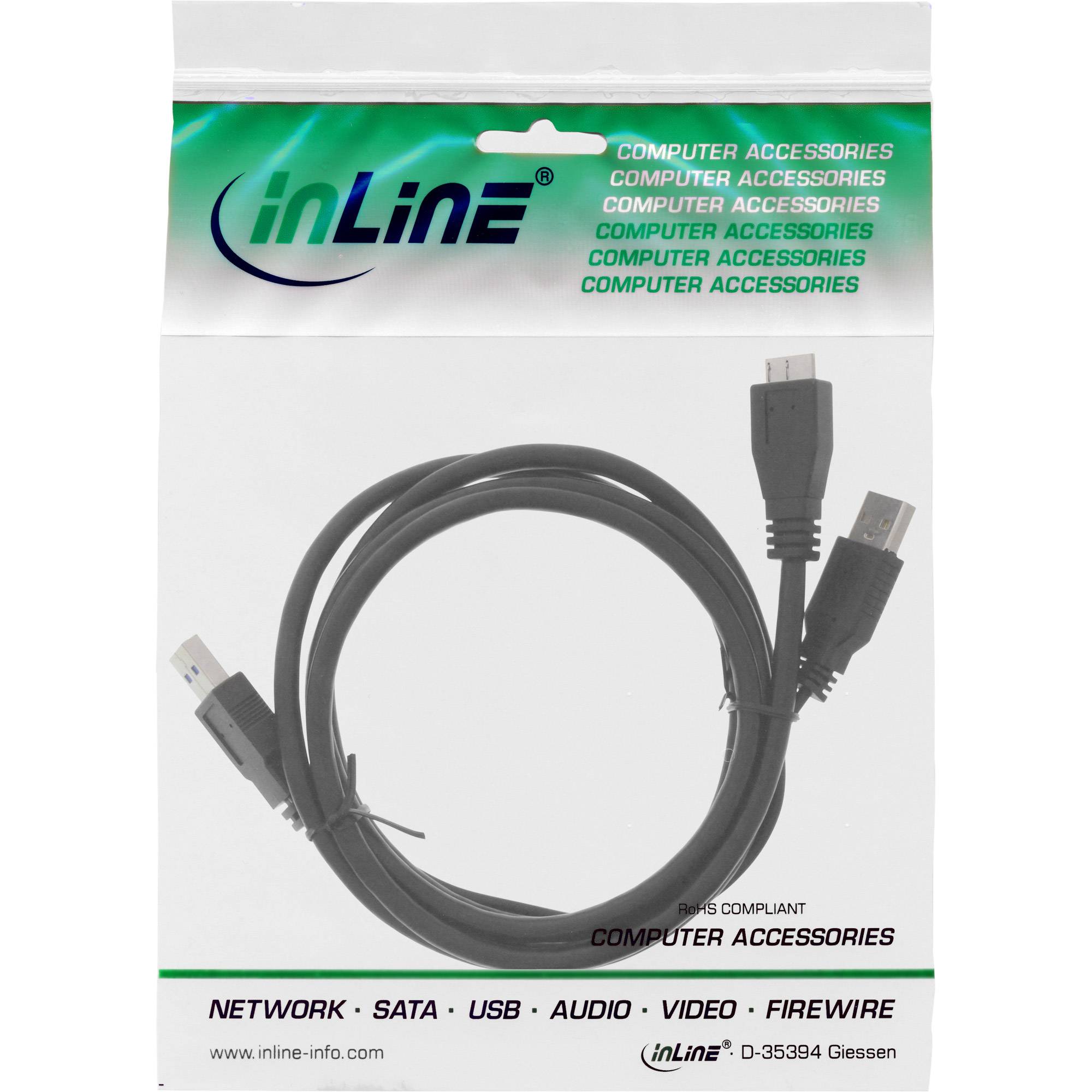 InLine® USB 3.2 Gen.1 Y-Kabel, 2x A an Micro B, schwarz, 1,5m-1