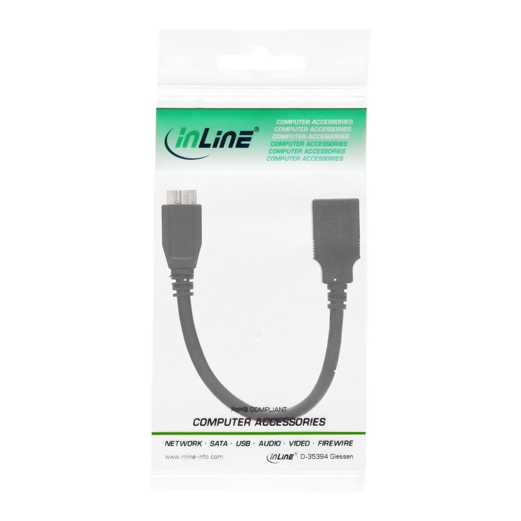 InLine® USB 3.2 Gen.1 OTG Adapterkabel, Micro-B Stecker an USB A Buchse, 0,15m-1
