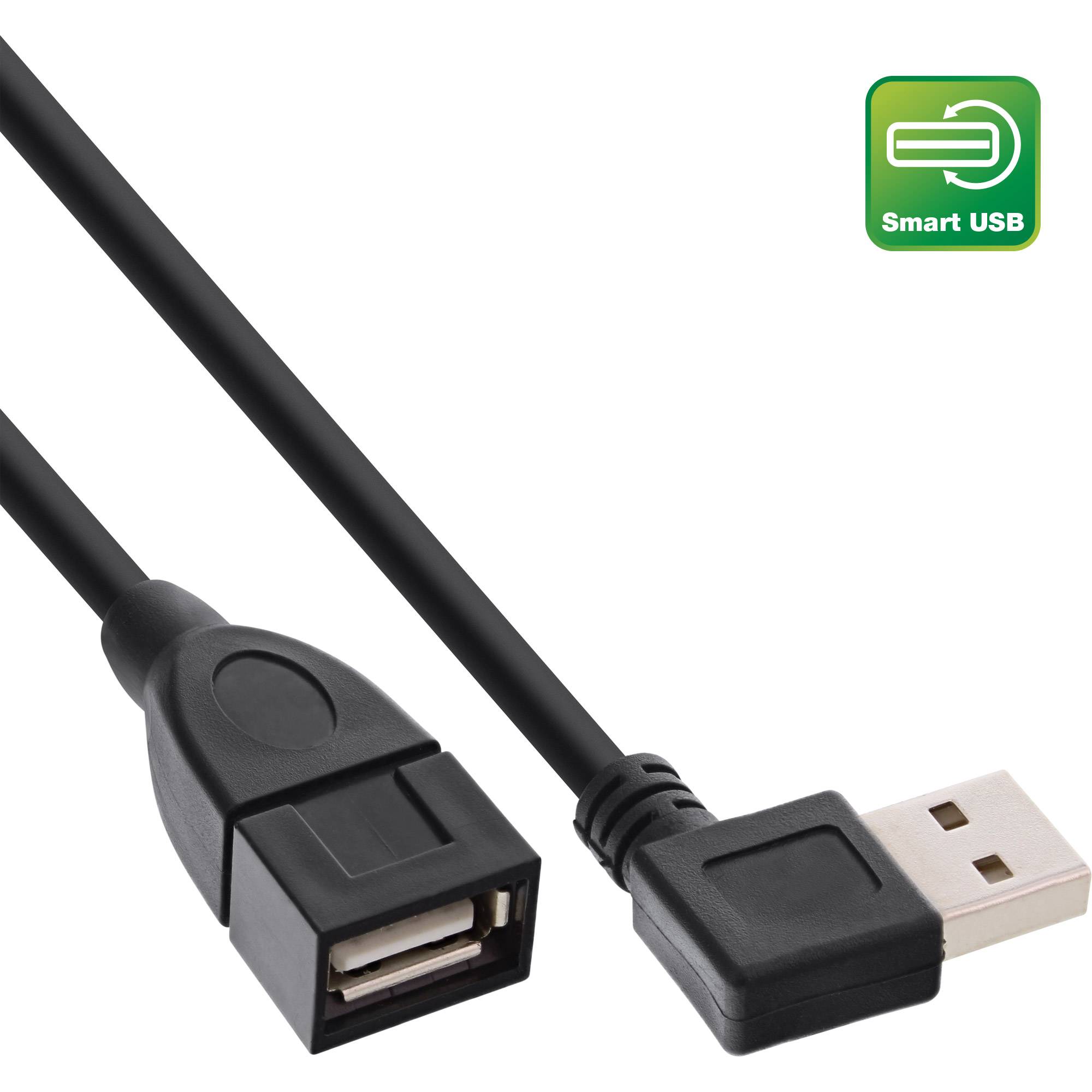 InLine® Smart USB 2.0 Verlängerung gewinkelt, ST / BU, Typ A, schwarz, 0,2m-0