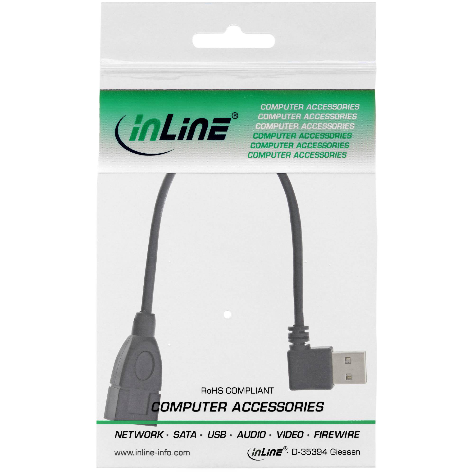 InLine® Smart USB 2.0 Verlängerung gewinkelt, ST / BU, Typ A, schwarz, 0,2m-3