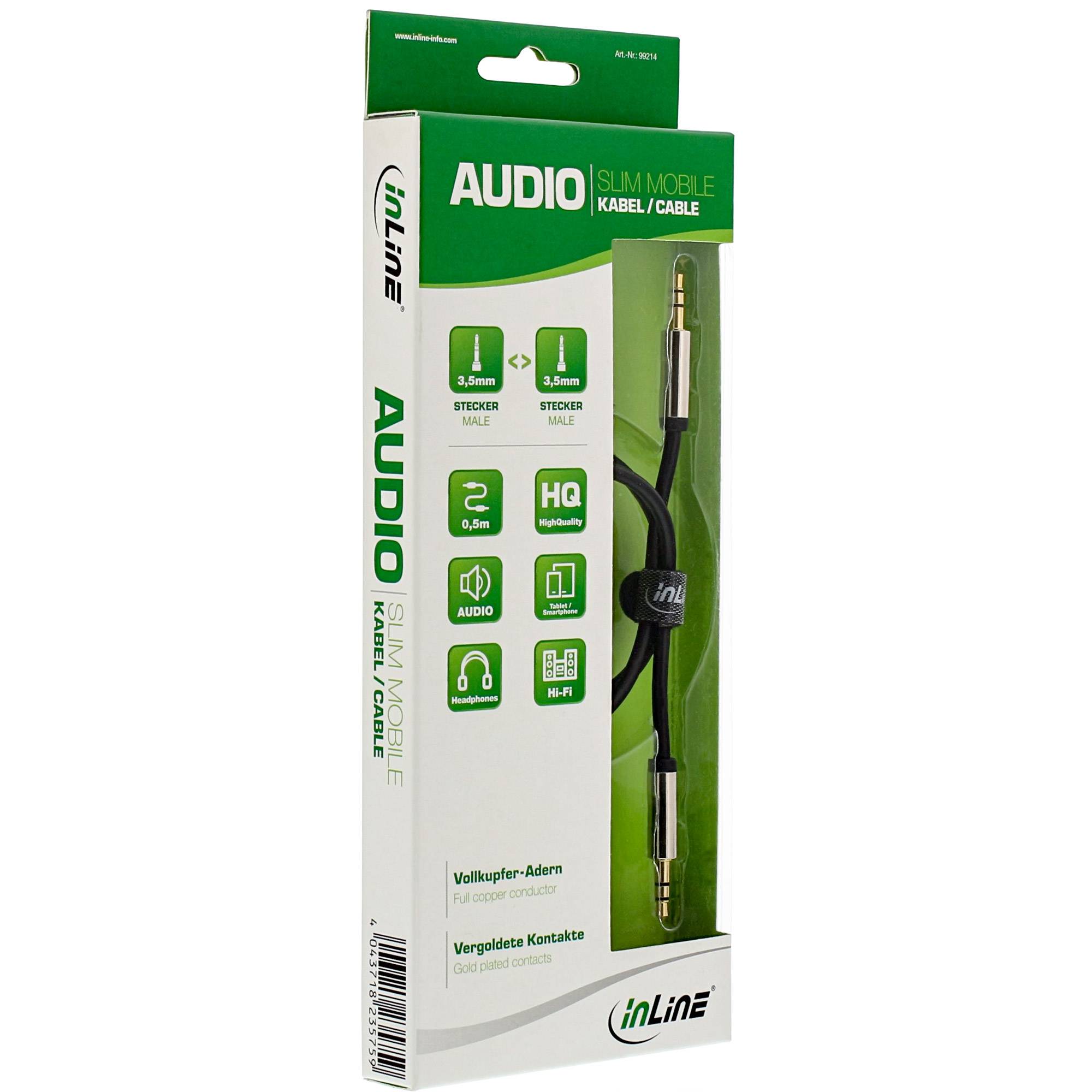 InLine® Slim Audio Kabel Klinke 3,5mm ST/ST, Stereo, 0,5m-1