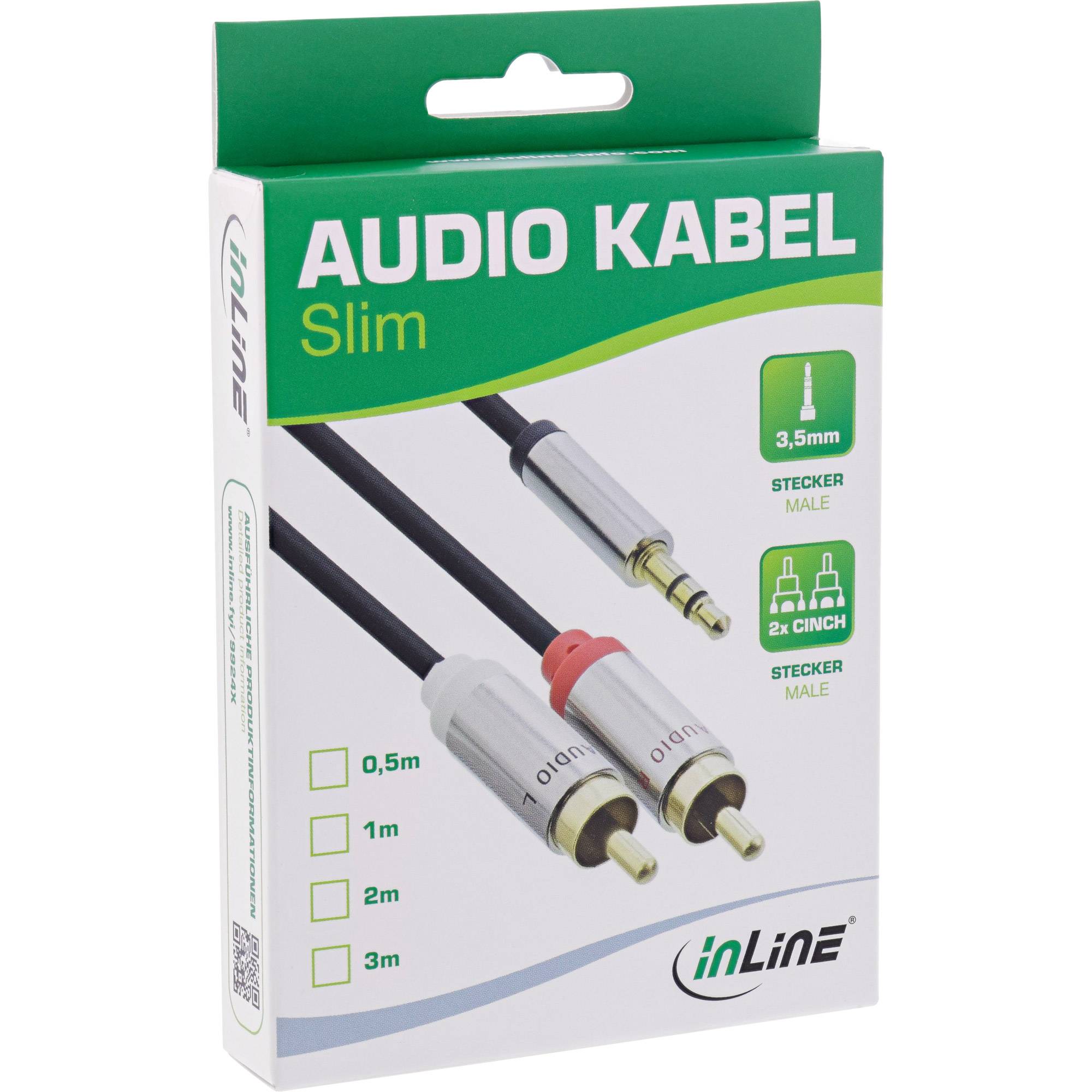 INLINE - Slim Audio Kabel Klinke 3,5mm Stecker an 2x Cinch Stecker - 3m-1