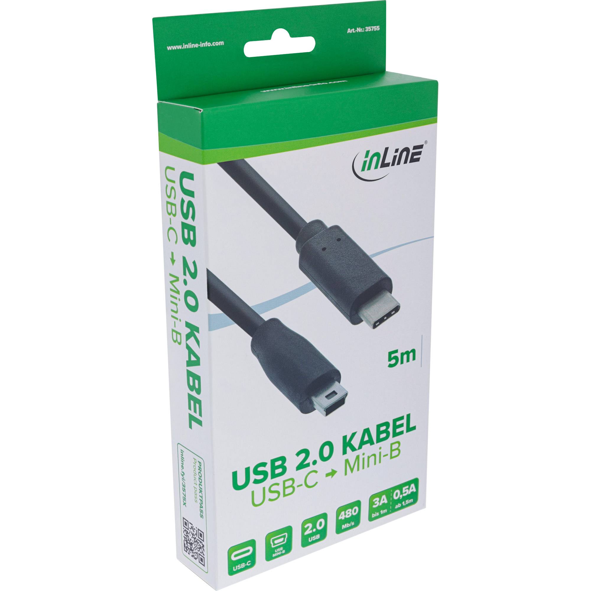 InLine® USB 2.0 Kabel, USB-C Stecker an Mini-B Stecker, schwarz, 5m-1
