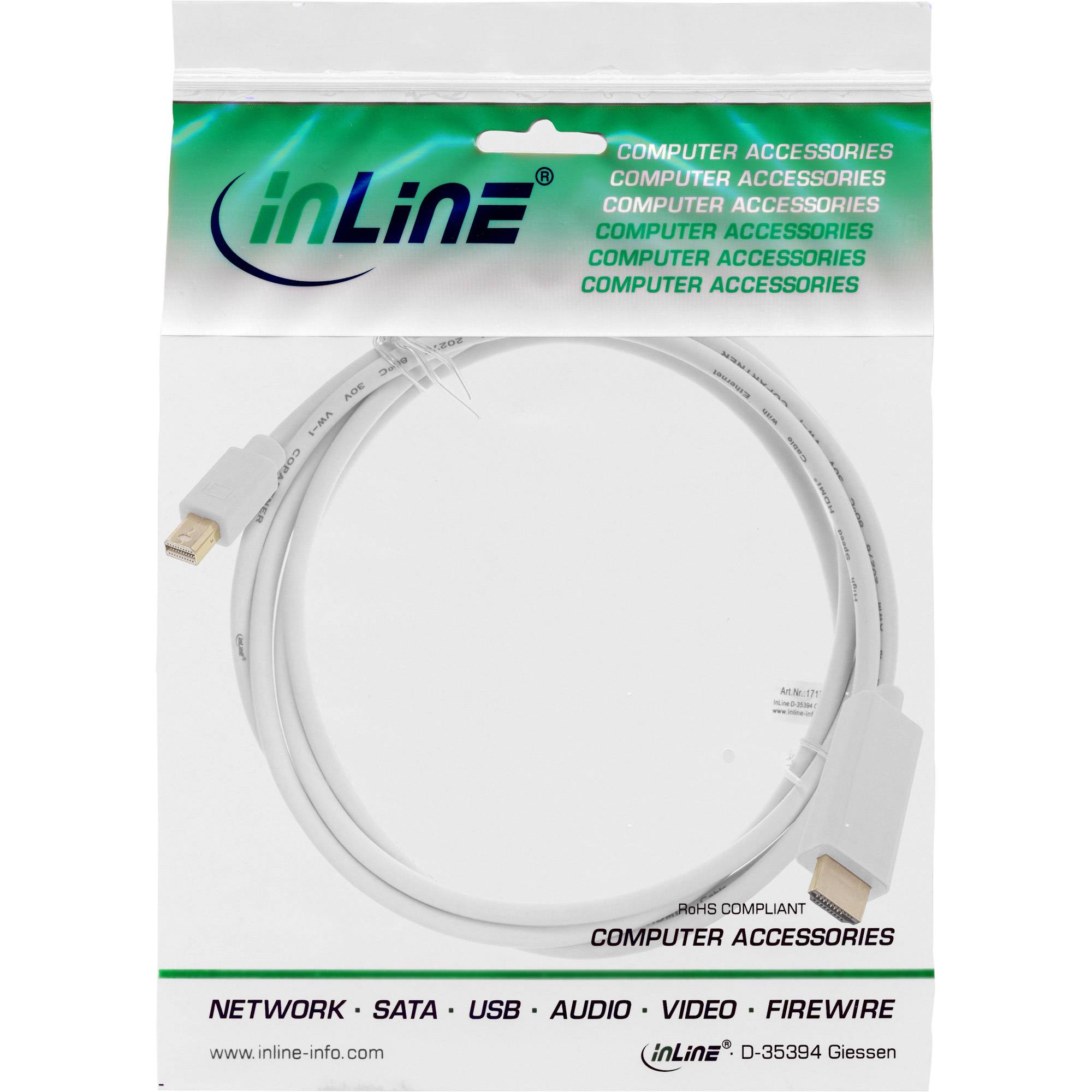 InLine® Mini DisplayPort zu HDMI Konverter Kabel, weiß, 2m, 4K2K, mit Audio-1