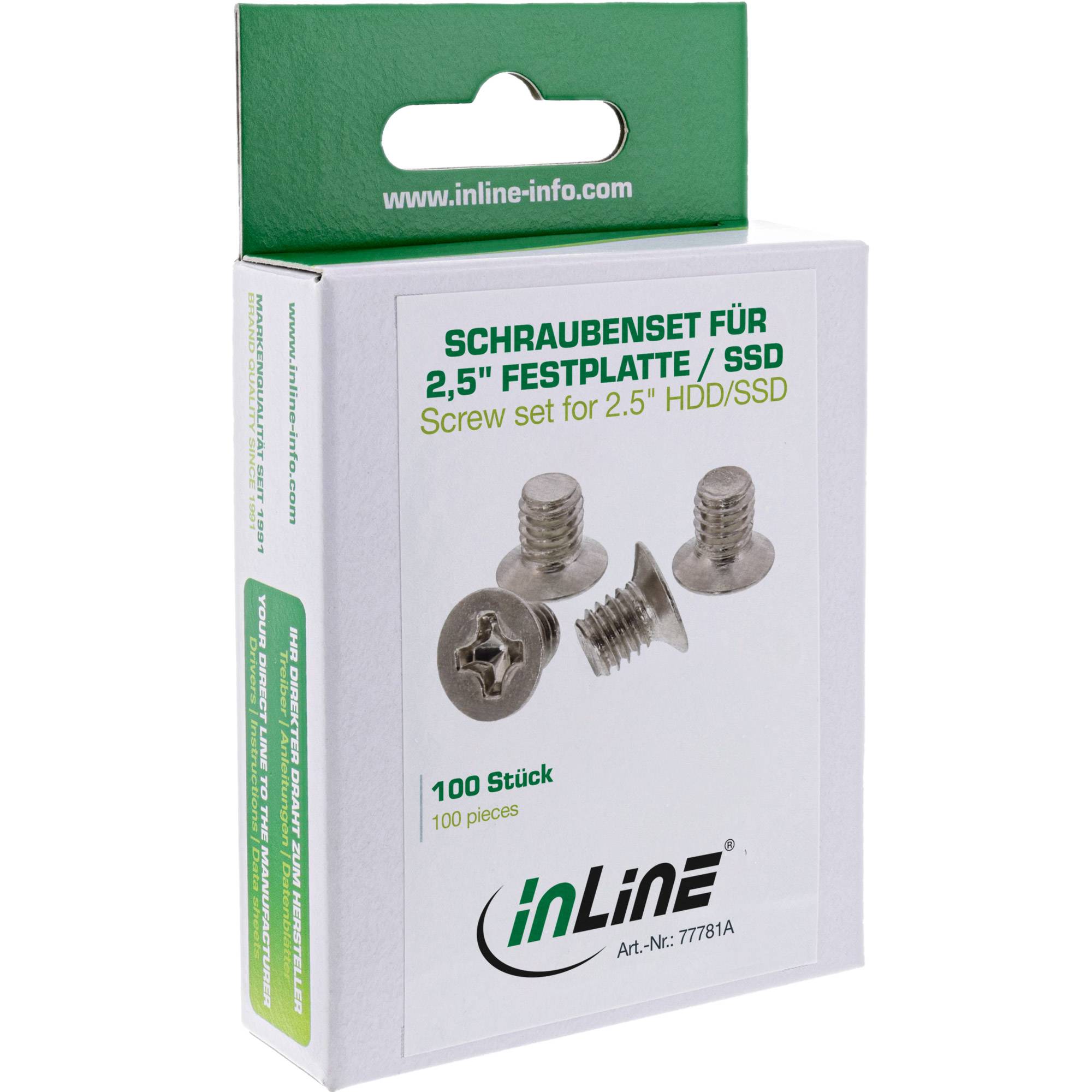 INLINE - Schraubenset - f. 2,5"" HDD/SSD - 3mm - flacher Senkkopf - silber 100er Pack-1