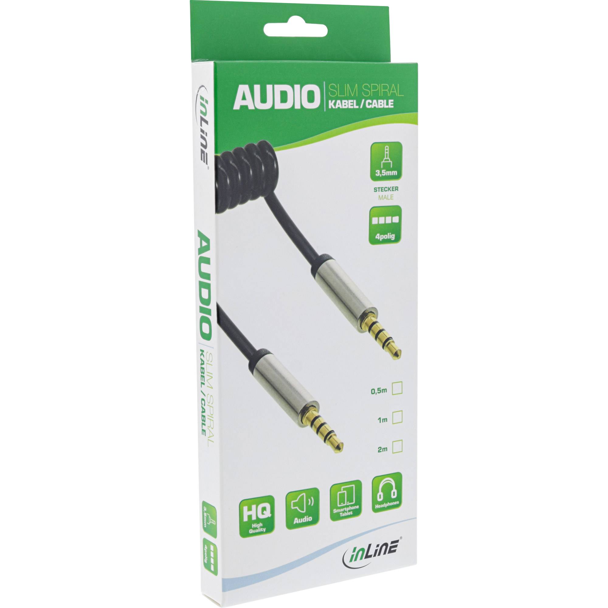 InLine® Slim Audio Spiralkabel Klinke 3,5mm ST/ST, 4-polig, Stereo, 2m-2