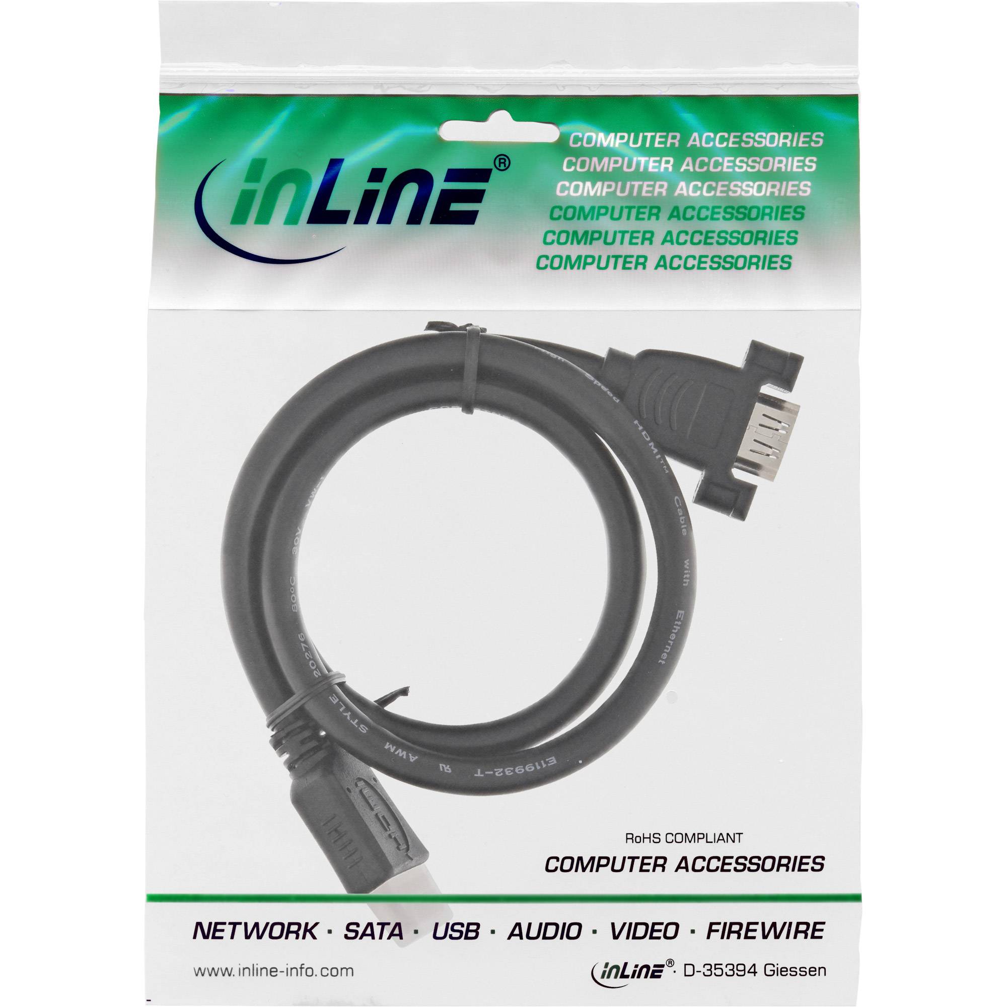 InLine® HDMI 4K60Hz Adapterkabel zum Einbau, HDMI A Stecker/Buchse, 0,6m-1