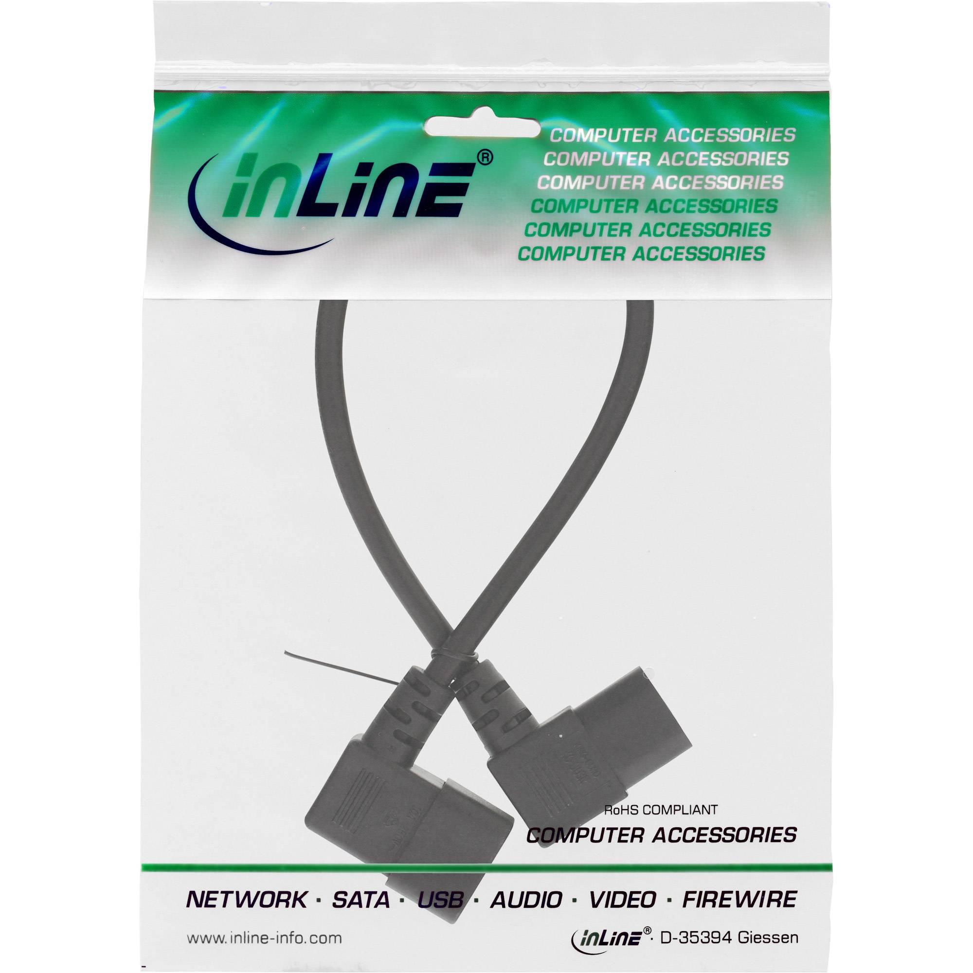 InLine® Netzkabel Kaltgeräteverlängerung, C13 auf C14, 90° abgewinkelt, 0,5m-1