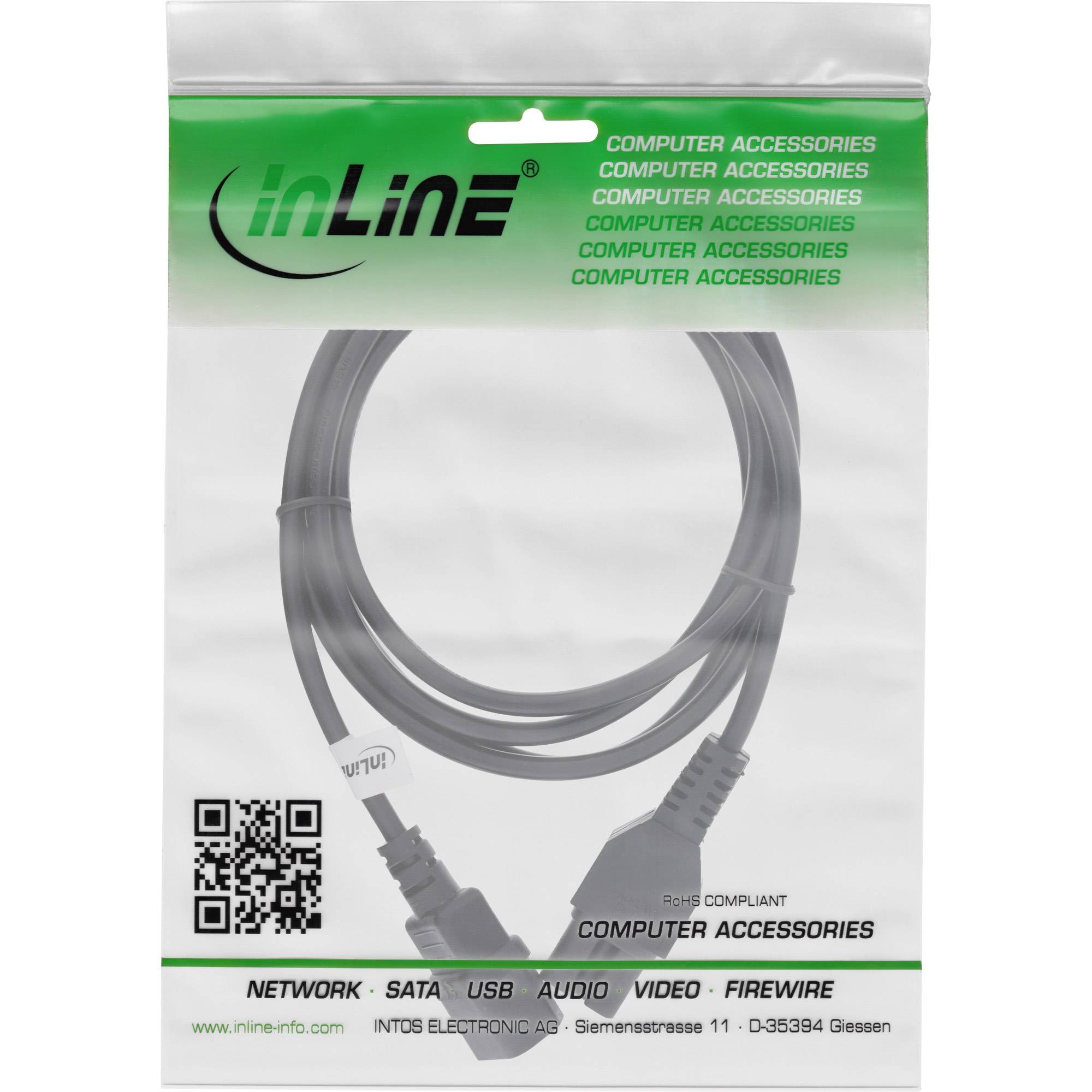InLine® Netzkabelverl., Warmgerätest. gerade C15 auf BU gerade C14, schwarz, 2m-1