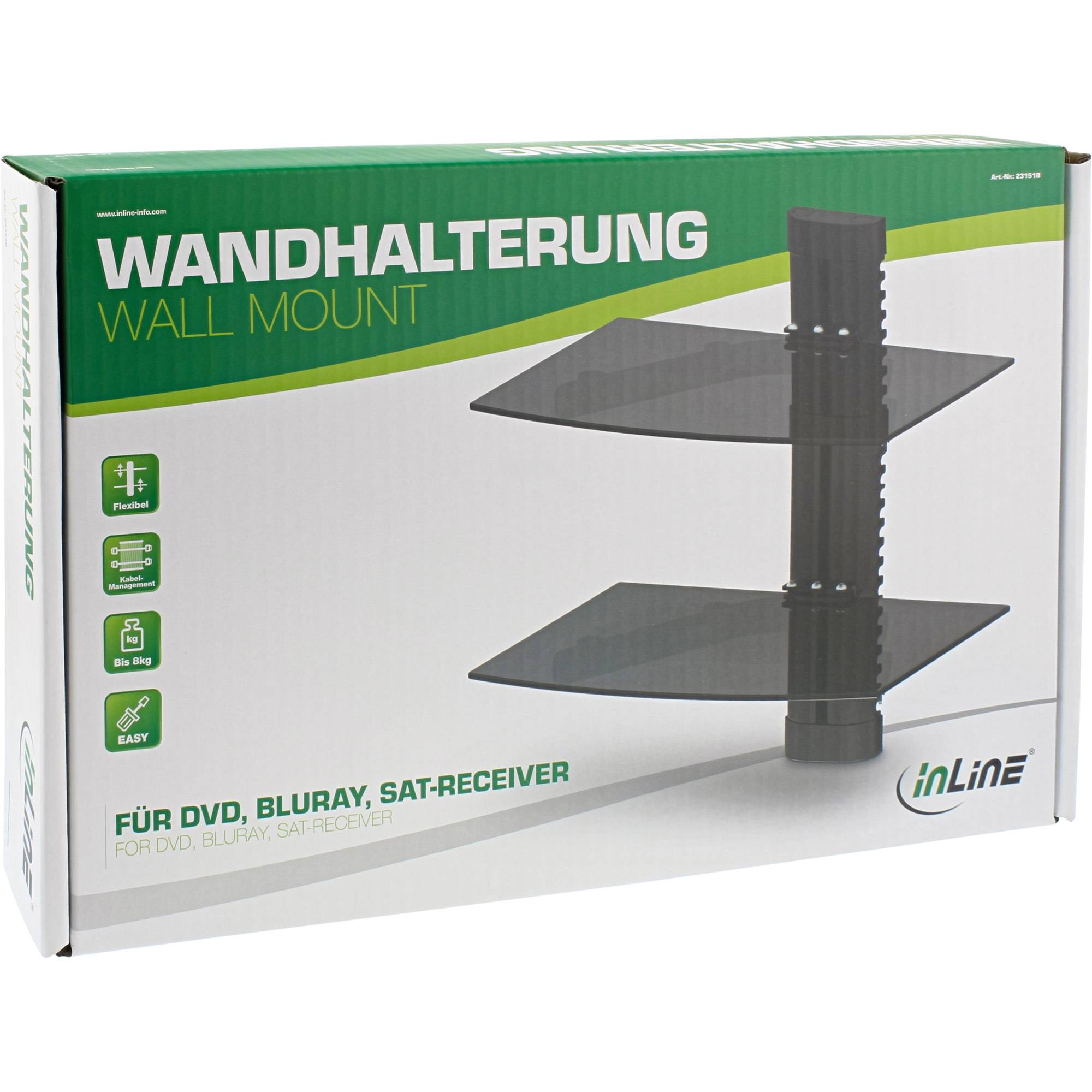 InLine® Wandhalterung, für DVD, Bluray, Sat-Receiver, bis 8kg, schwarz-2