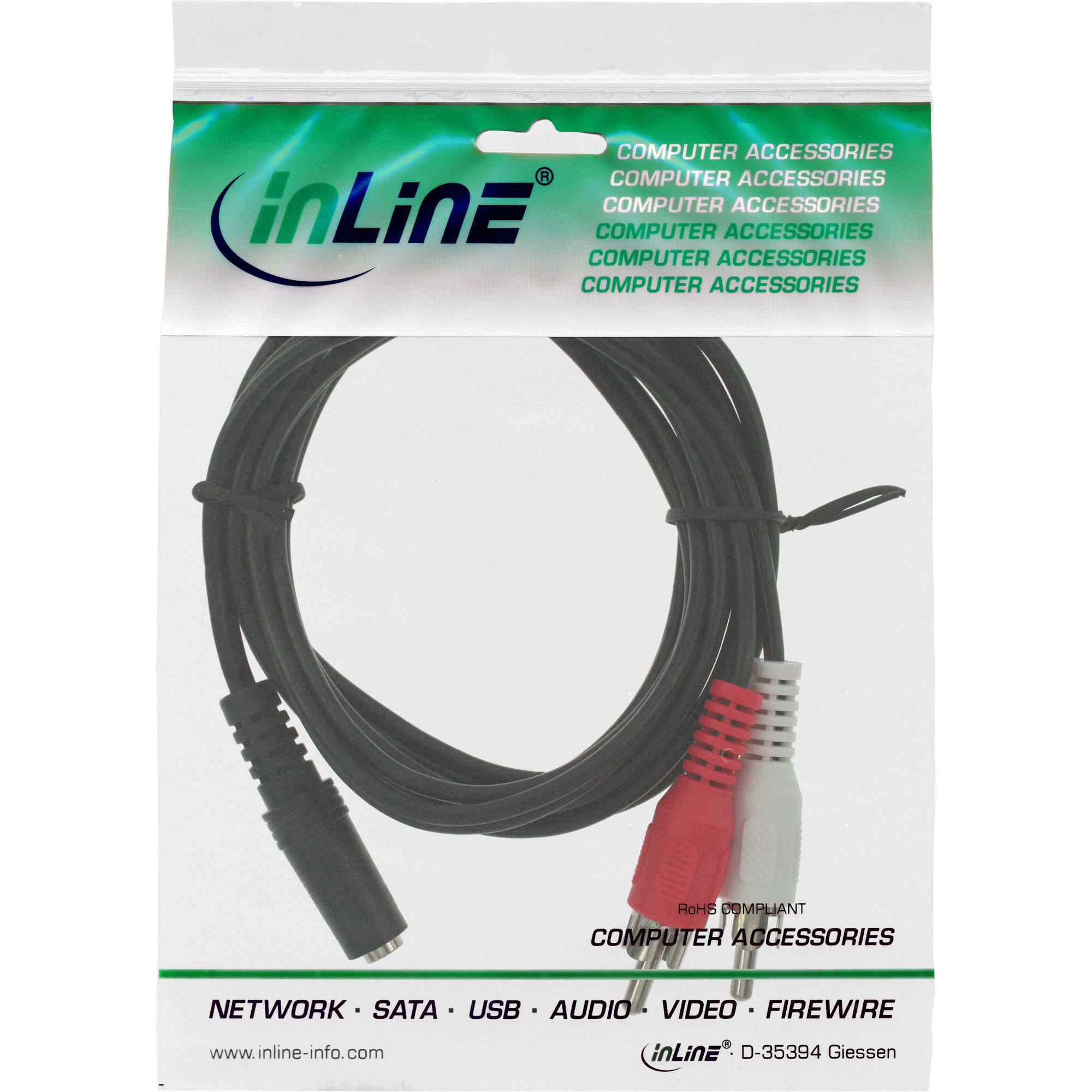 InLine® Cinch/Klinke Kabel, 2x Cinch Stecker an 3,5mm Klinke Buchse, 2m-1