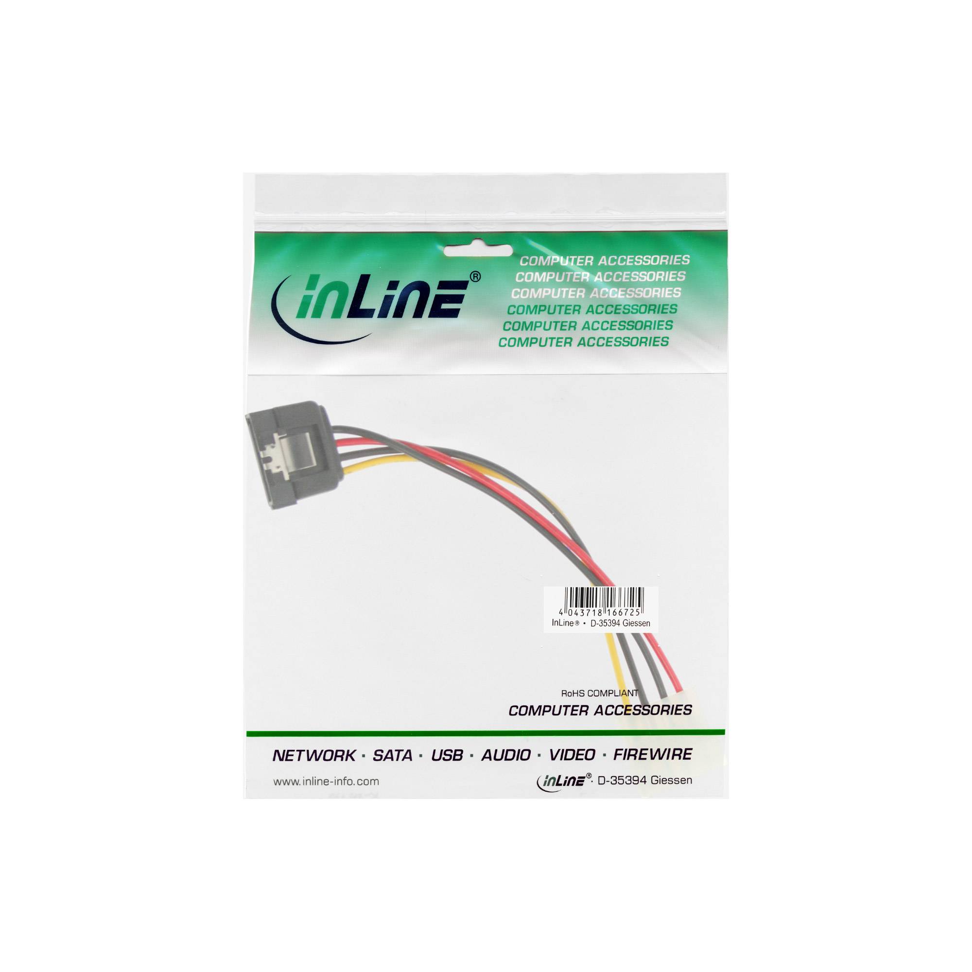 InLine® SATA Stromadap.-Kab., 1x 13,34cm (5,25") BU/15pol SATA ST, Lasche, 0,15m-1